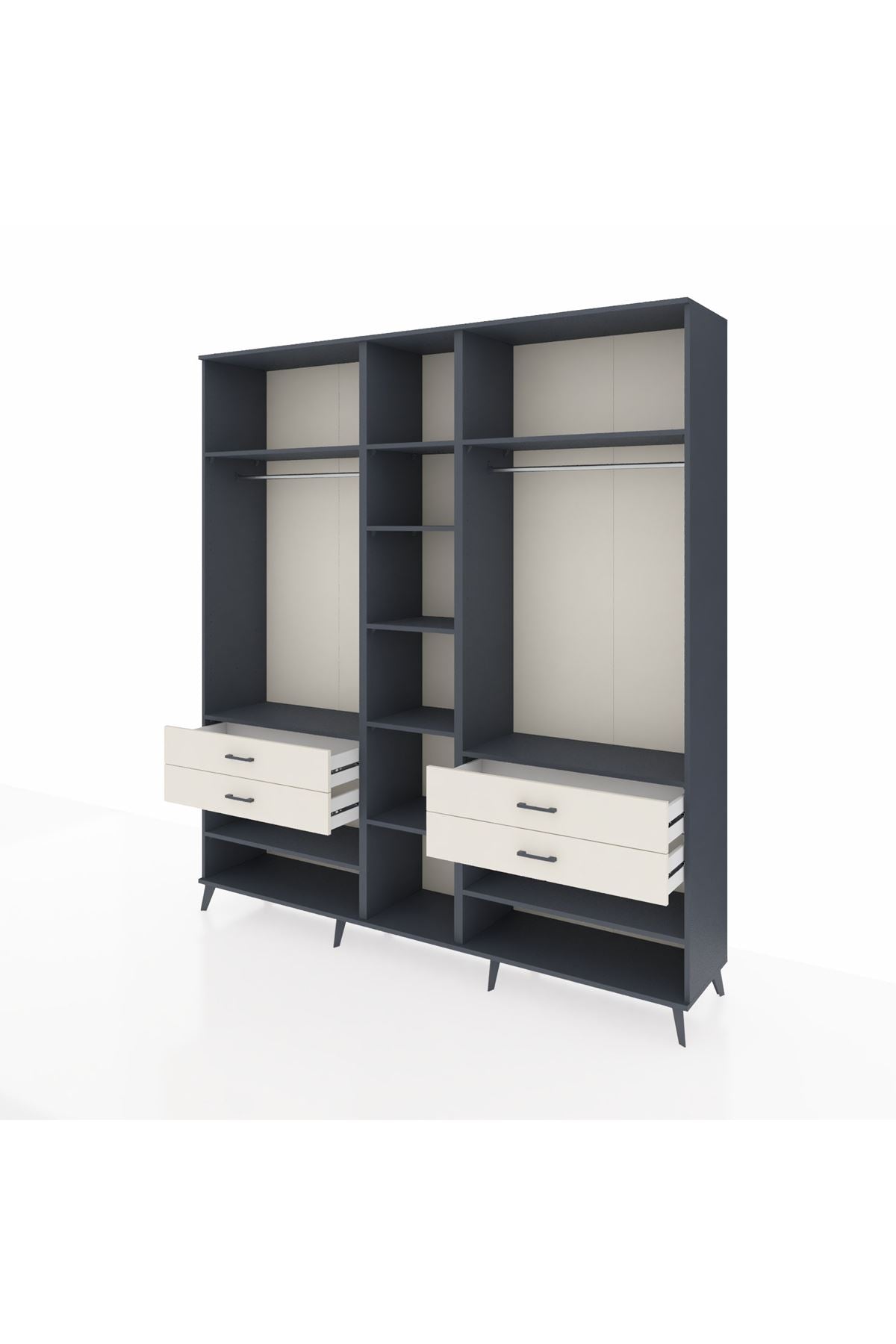 Hyperion Dolap 11 Raflı 4 Çekmeceli 2 Askılı 220x44x243 Antrasit-Antrasit/Aytaşı