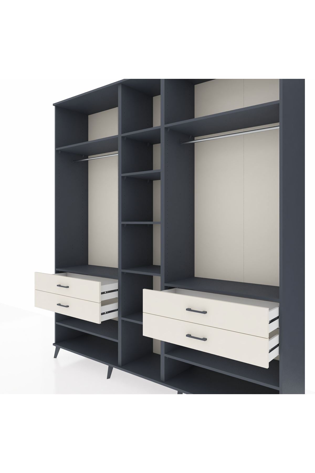 Hyperion Dolap 11 Raflı 4 Çekmeceli 2 Askılı 220x44x243 Antrasit-Antrasit/Aytaşı