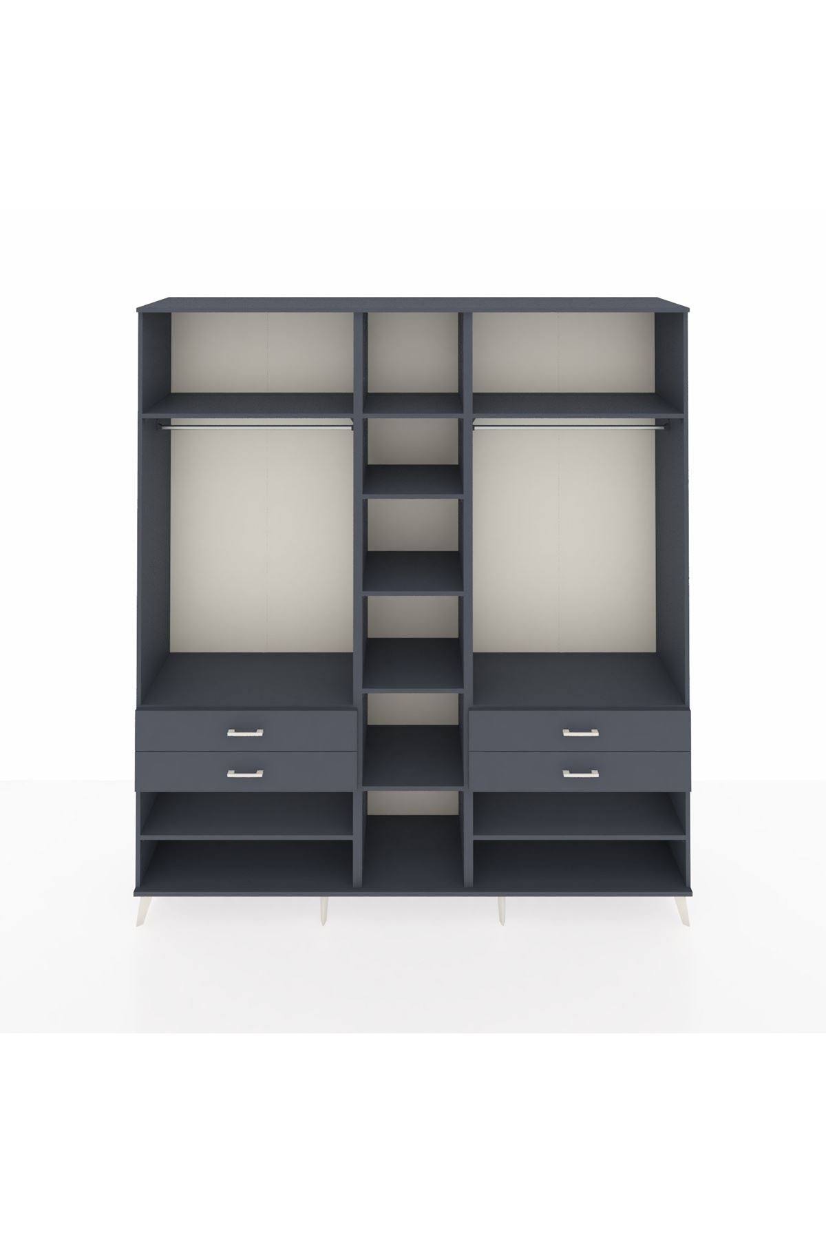 Hyperion Dolap 11 Raflı 4 Çekmeceli 2 Askılı 220x44x243 Antrasit-Antrasit/Antrasit