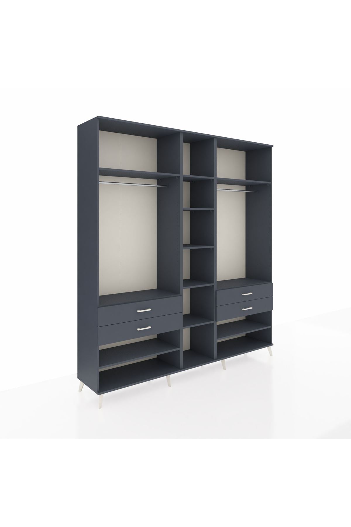 Hyperion Dolap 11 Raflı 4 Çekmeceli 2 Askılı 220x44x243 Antrasit-Antrasit/Antrasit