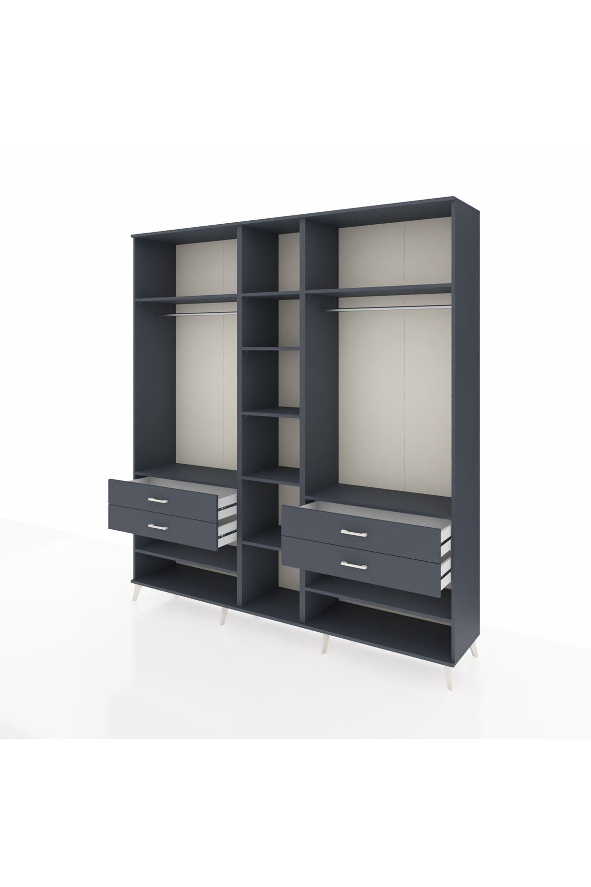 Hyperion Dolap 11 Raflı 4 Çekmeceli 2 Askılı 220x44x243 Antrasit-Antrasit/Antrasit