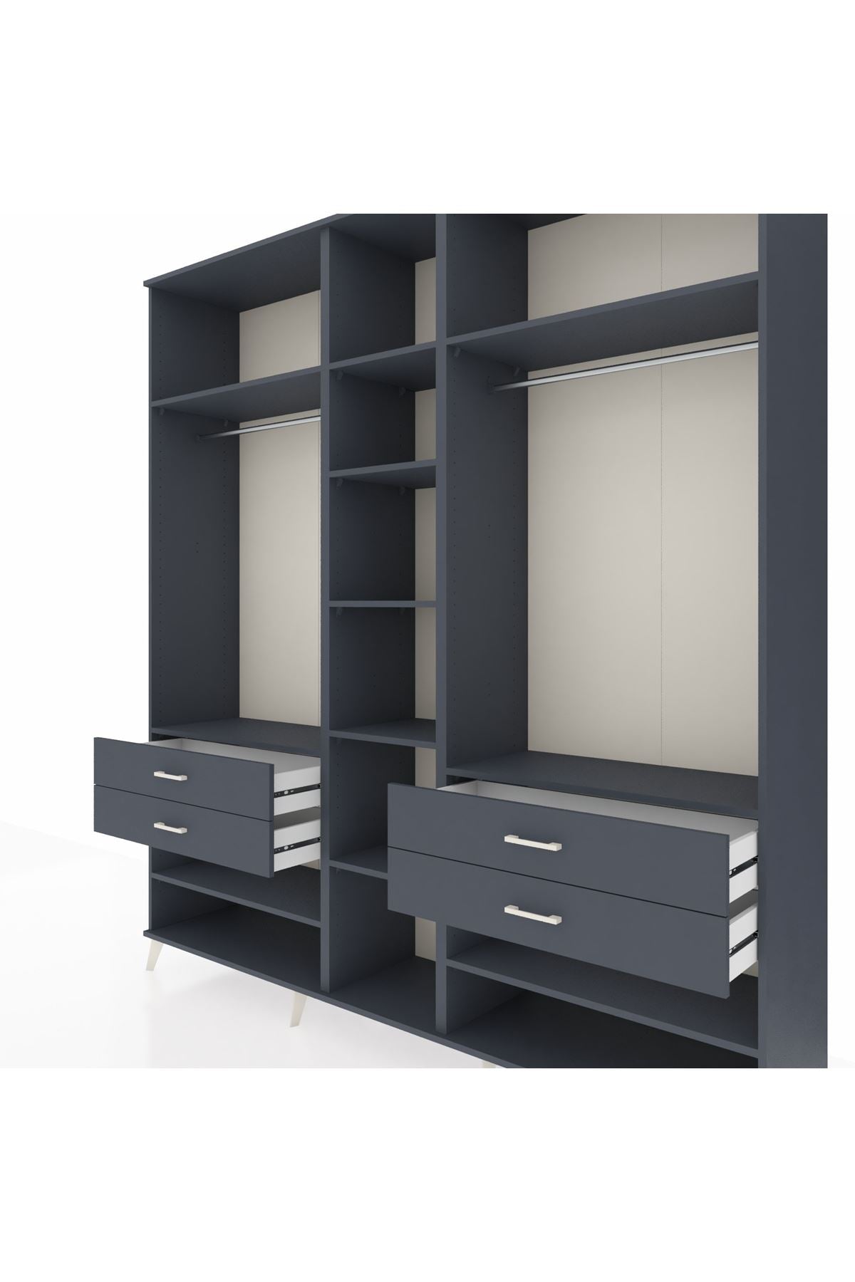 Hyperion Dolap 11 Raflı 4 Çekmeceli 2 Askılı 220x44x243 Antrasit-Antrasit/Antrasit