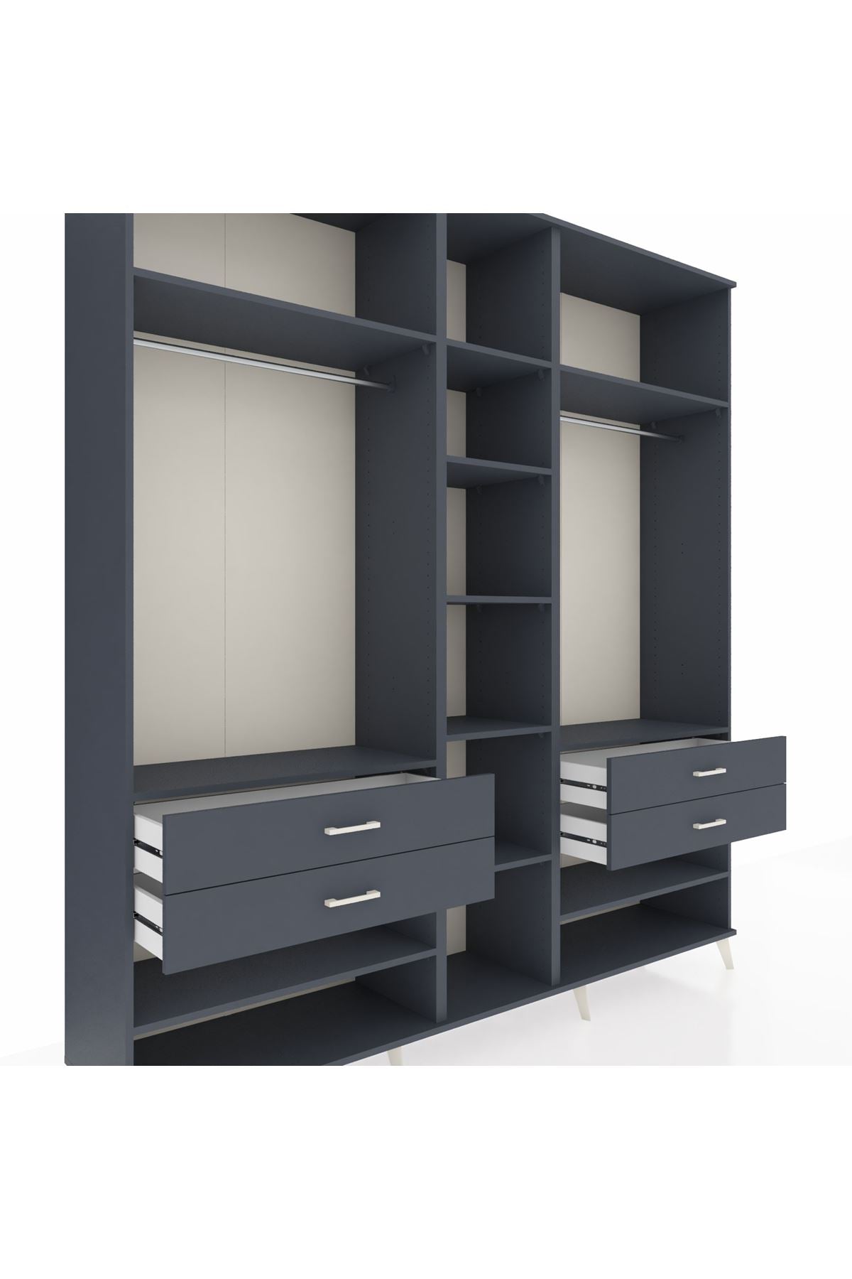 Hyperion Dolap 11 Raflı 4 Çekmeceli 2 Askılı 220x44x243 Antrasit-Antrasit/Antrasit