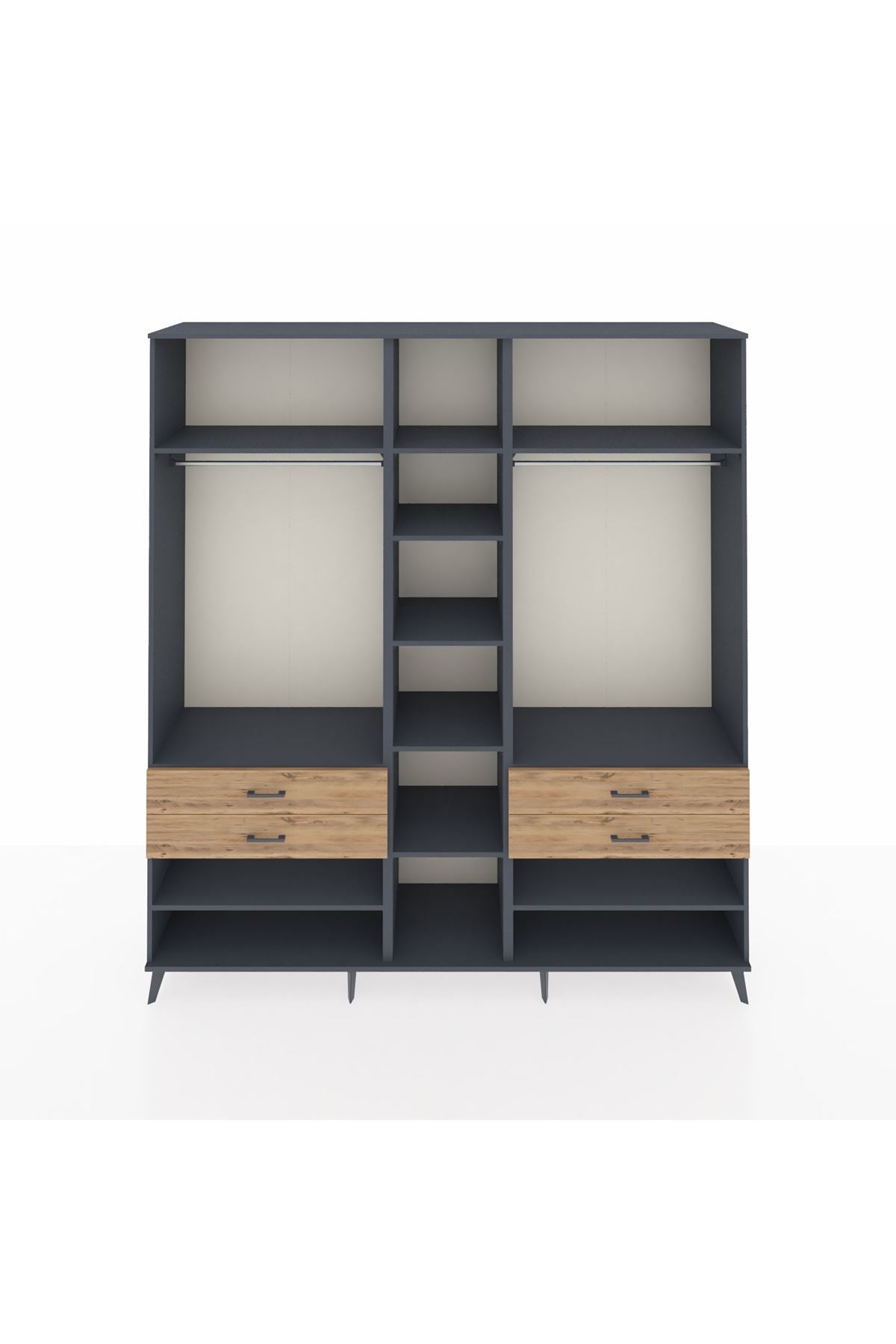 Hyperion Dolap 11 Raflı 4 Çekmeceli 2 Askılı 220x44x243 Antrasit-Antrasit/Çam