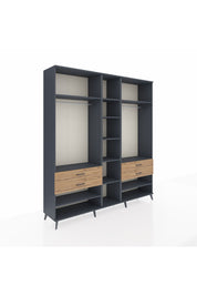 Hyperion Dolap 11 Raflı 4 Çekmeceli 2 Askılı 220x44x243 Antrasit-Antrasit/Çam