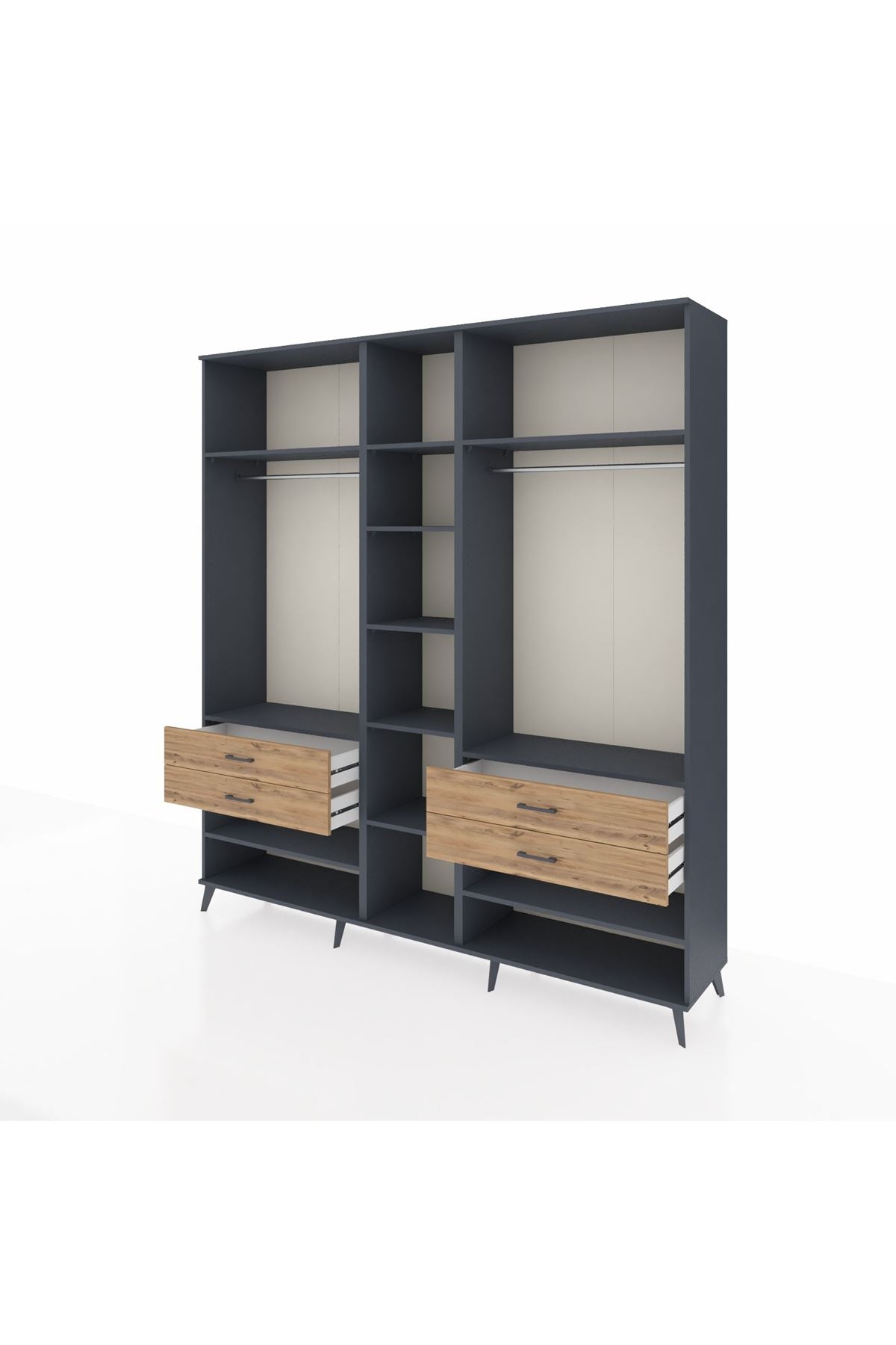 Hyperion Dolap 11 Raflı 4 Çekmeceli 2 Askılı 220x44x243 Antrasit-Antrasit/Çam