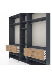 Hyperion Dolap 11 Raflı 4 Çekmeceli 2 Askılı 220x44x243 Antrasit-Antrasit/Çam