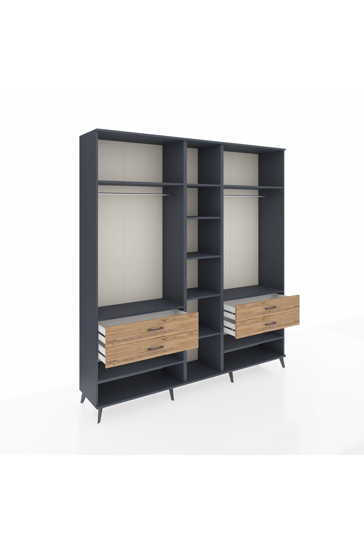 Hyperion Dolap 11 Raflı 4 Çekmeceli 2 Askılı 220x44x243 Antrasit-Antrasit/Çam