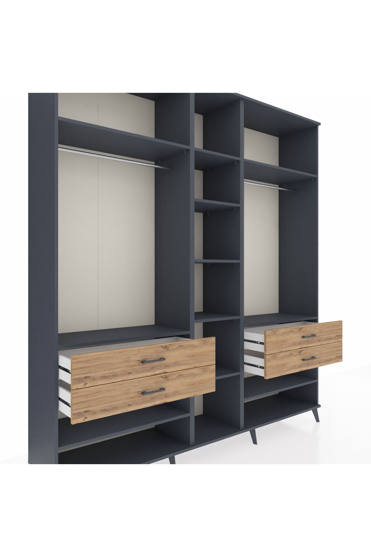 Hyperion Dolap 11 Raflı 4 Çekmeceli 2 Askılı 220x44x243 Antrasit-Antrasit/Çam