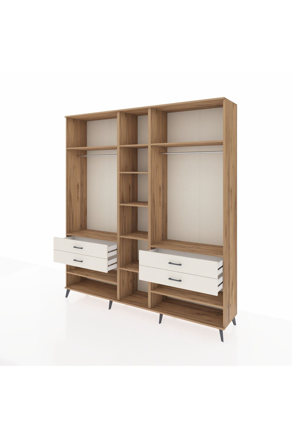 Hyperion Dolap 11 Raflı 4 Çekmeceli 2 Askılı 220x44x243 Çam-Çam/Aytaşı