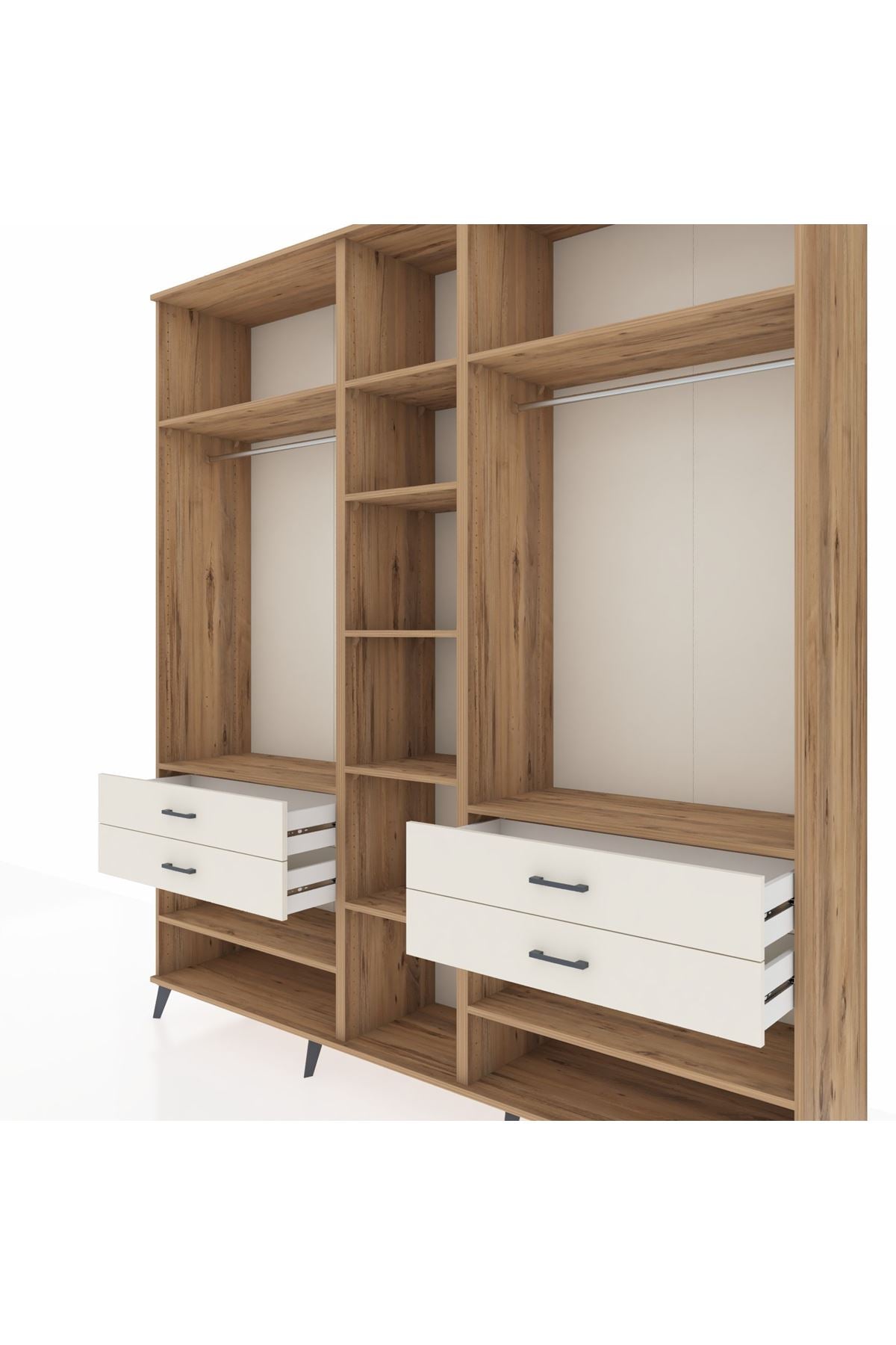 Hyperion Dolap 11 Raflı 4 Çekmeceli 2 Askılı 220x44x243 Çam-Çam/Aytaşı