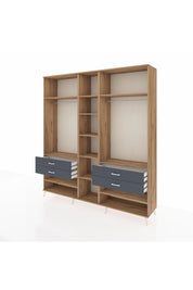 Hyperion Dolap 11 Raflı 4 Çekmeceli 2 Askılı 220x44x243 Çam-Çam/Antrasit