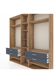 Hyperion Dolap 11 Raflı 4 Çekmeceli 2 Askılı 220x44x243 Çam-Çam/Antrasit