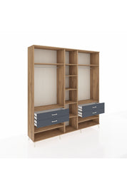 Hyperion Dolap 11 Raflı 4 Çekmeceli 2 Askılı 220x44x243 Çam-Çam/Antrasit