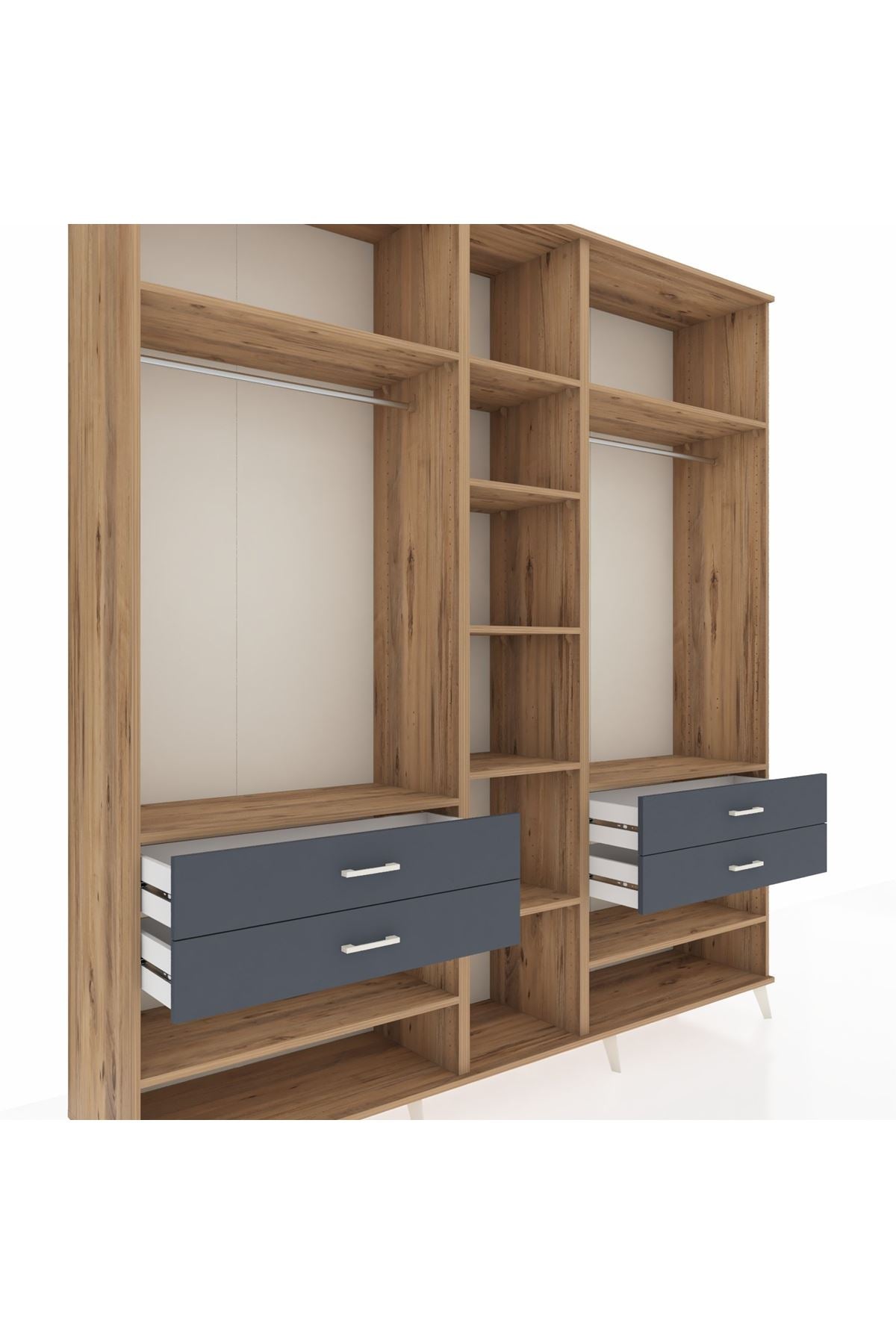 Hyperion Dolap 11 Raflı 4 Çekmeceli 2 Askılı 220x44x243 Çam-Çam/Antrasit