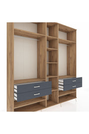 Hyperion Dolap 11 Raflı 4 Çekmeceli 2 Askılı 220x44x243 Çam-Çam/Antrasit