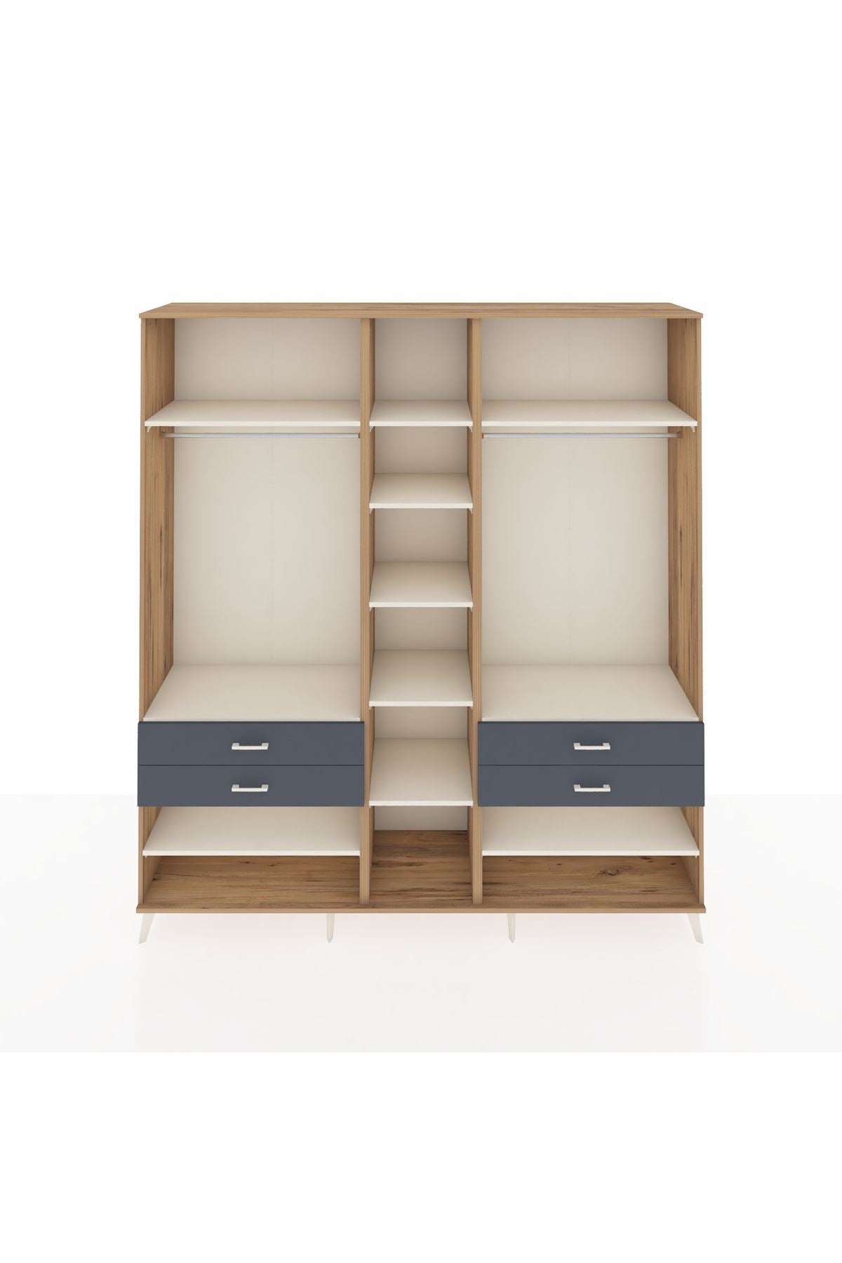 Hyperion Dolap 11 Raflı 4 Çekmeceli 2 Askılı 220x44x243 Çam-Aytaşı/Antrasit