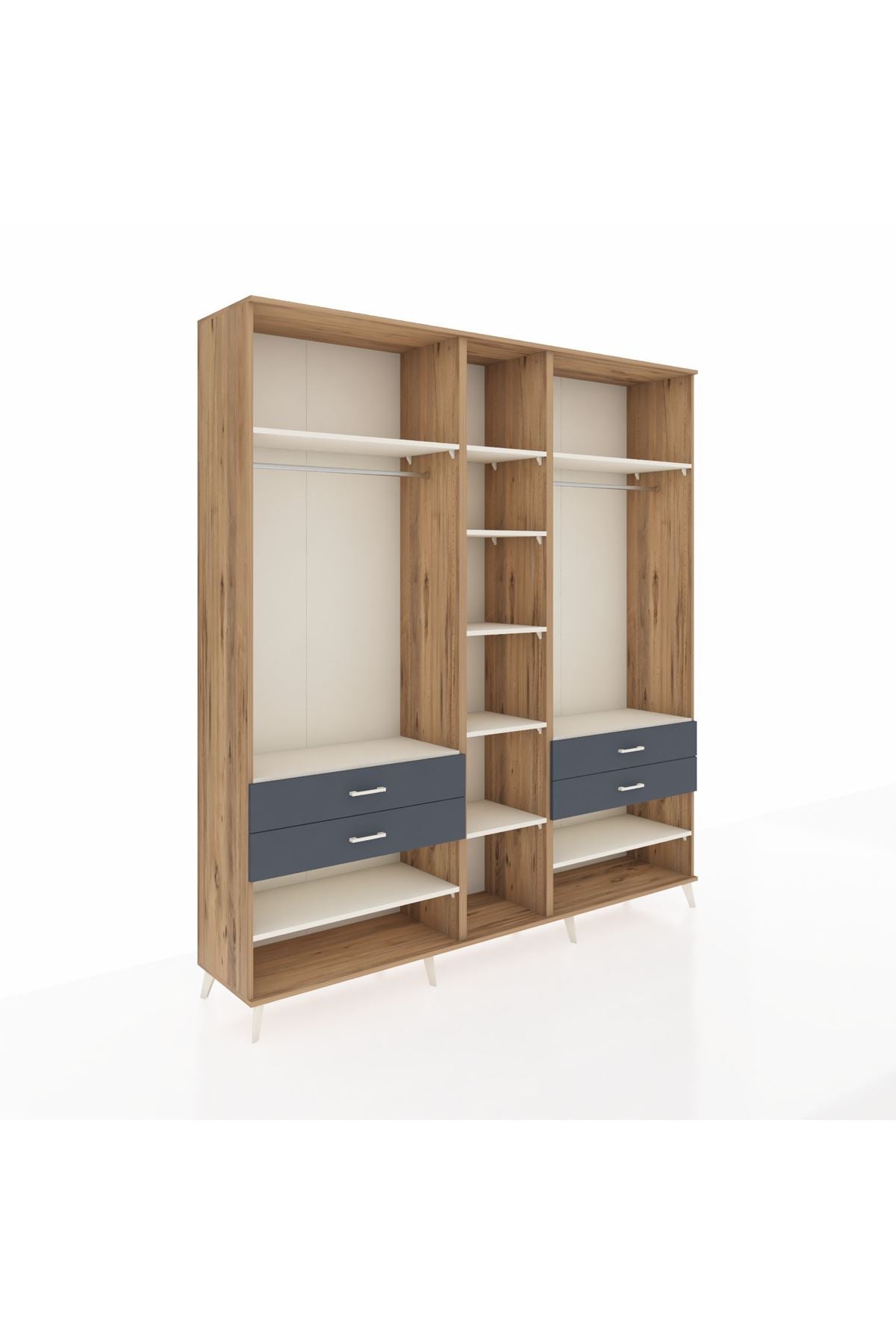 Hyperion Dolap 11 Raflı 4 Çekmeceli 2 Askılı 220x44x243 Çam-Aytaşı/Antrasit