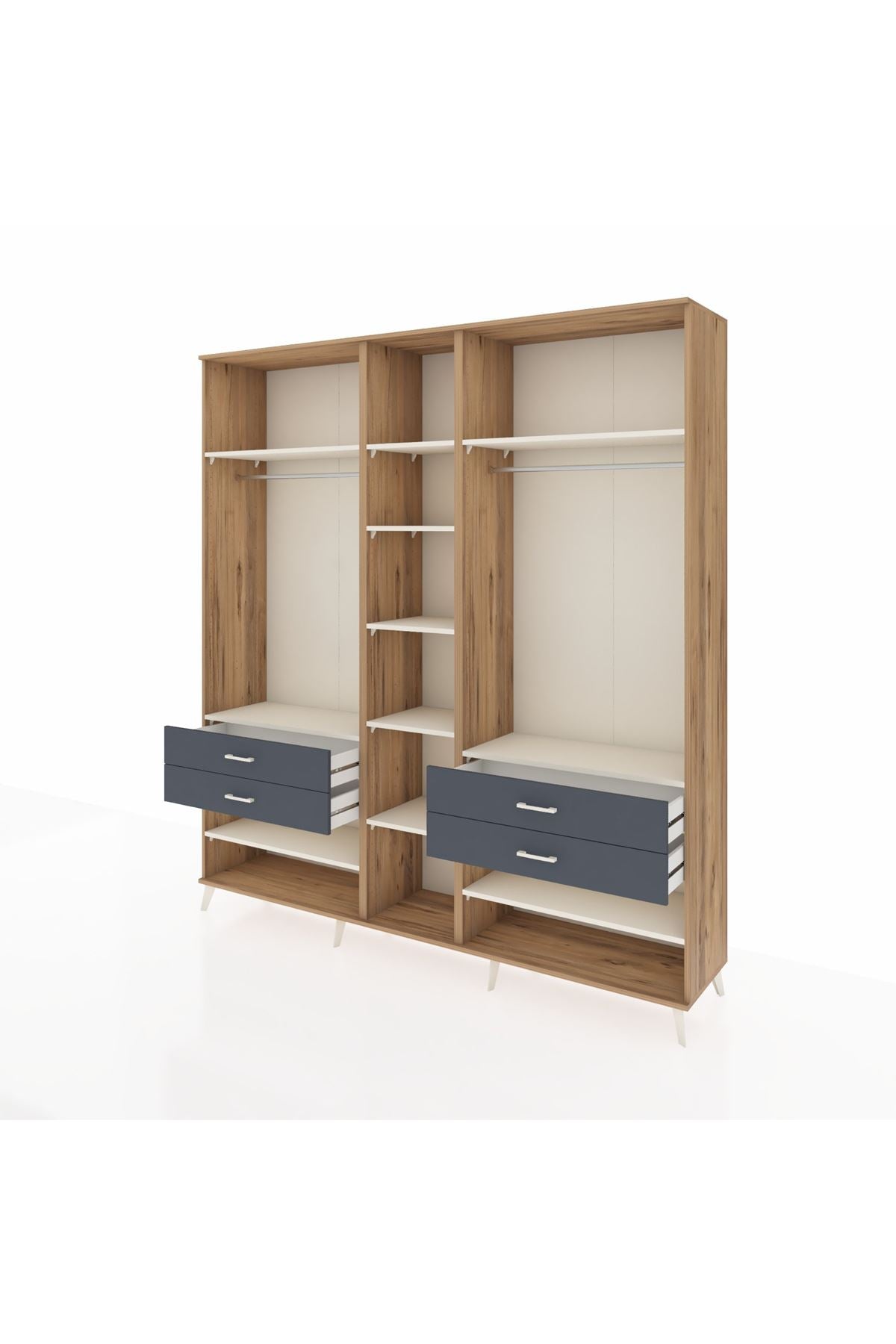 Hyperion Dolap 11 Raflı 4 Çekmeceli 2 Askılı 220x44x243 Çam-Aytaşı/Antrasit