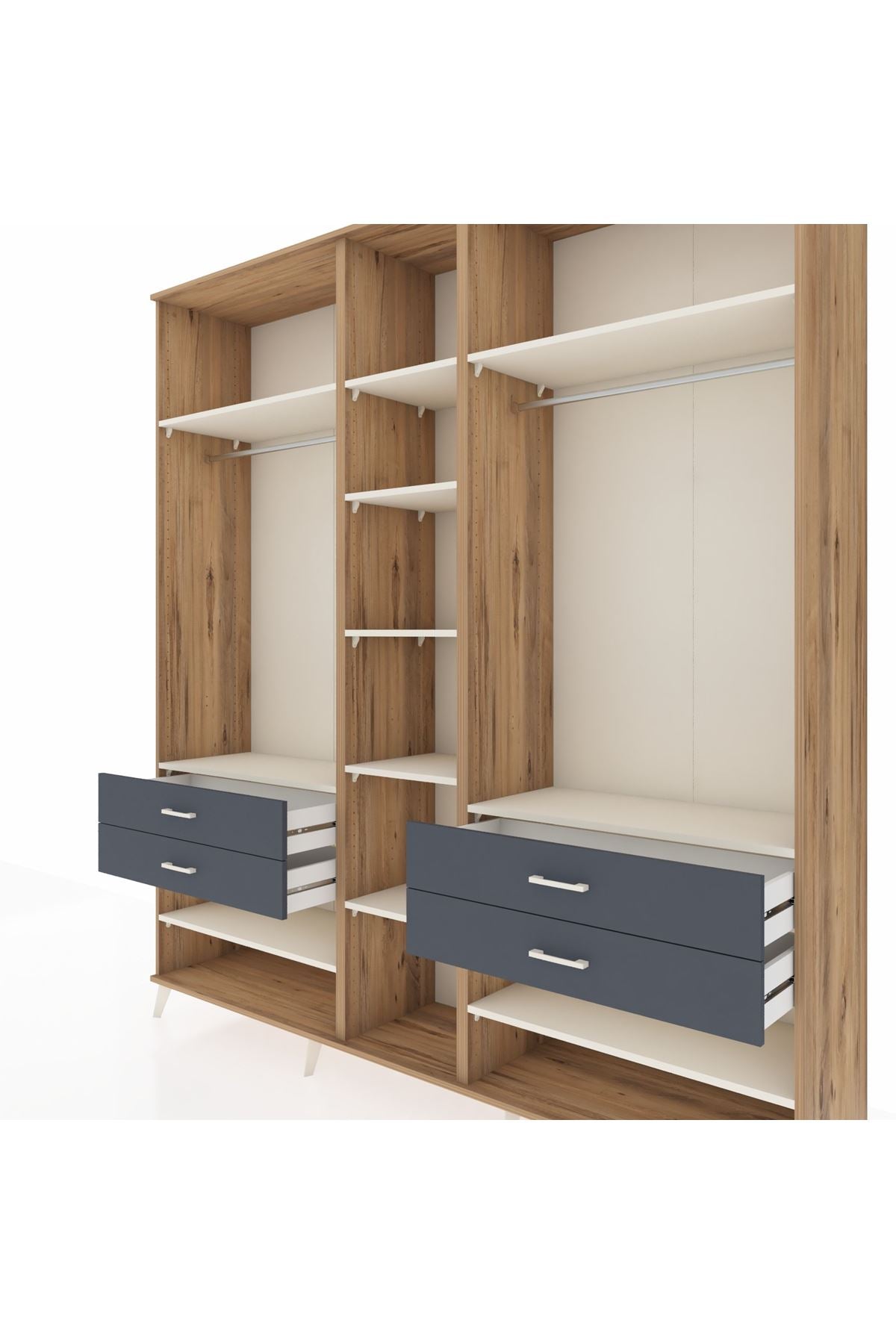 Hyperion Dolap 11 Raflı 4 Çekmeceli 2 Askılı 220x44x243 Çam-Aytaşı/Antrasit