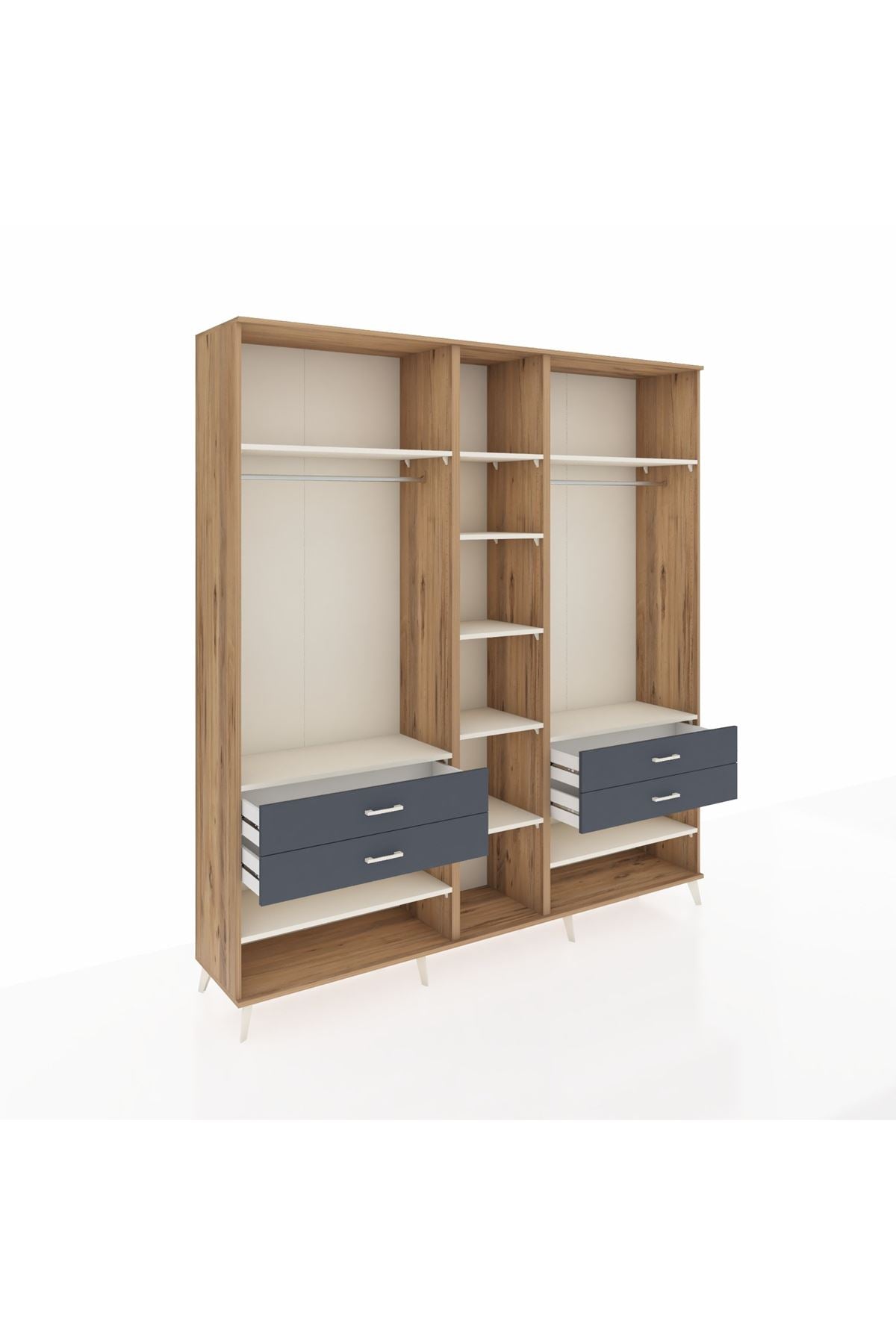 Hyperion Dolap 11 Raflı 4 Çekmeceli 2 Askılı 220x44x243 Çam-Aytaşı/Antrasit