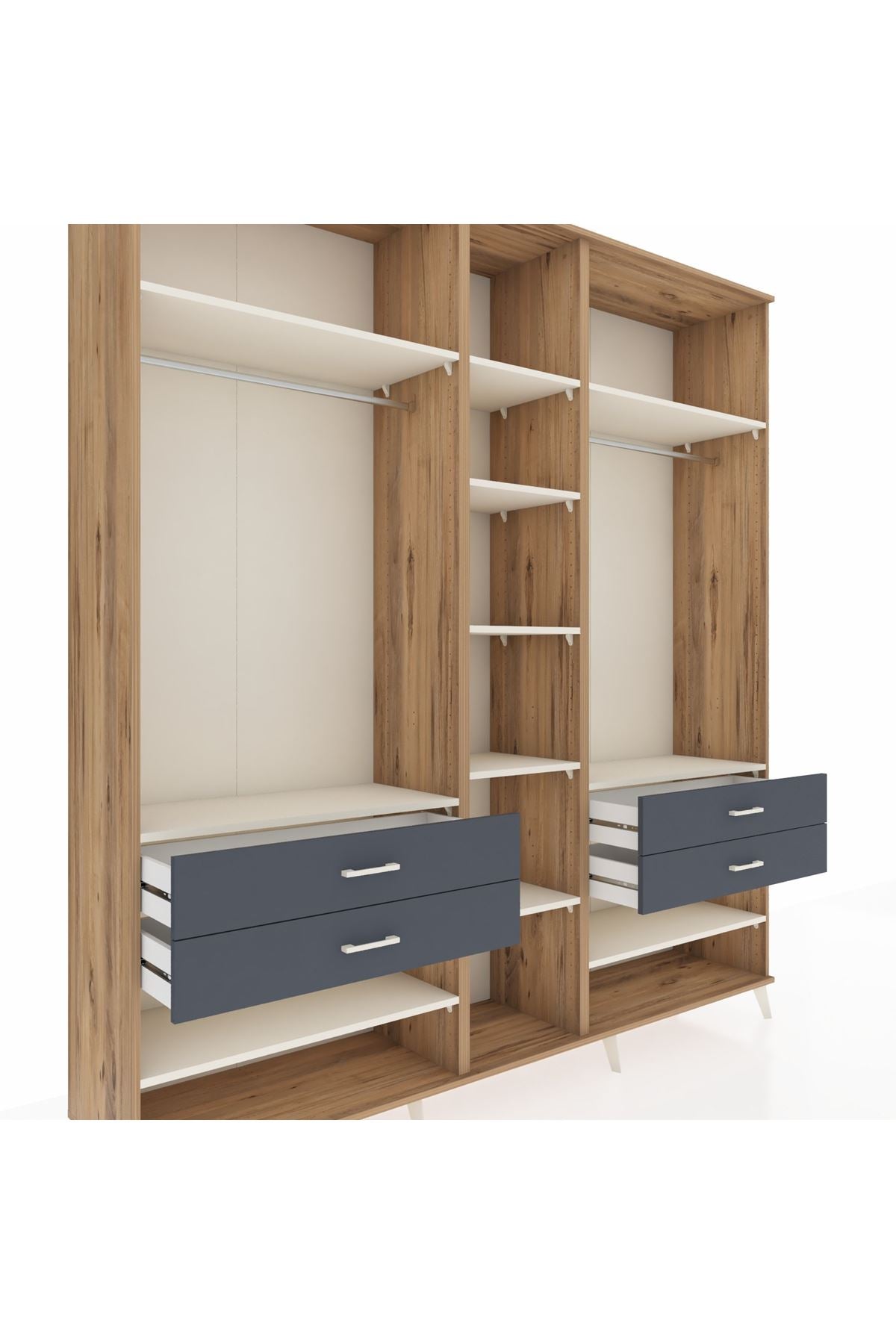 Hyperion Dolap 11 Raflı 4 Çekmeceli 2 Askılı 220x44x243 Çam-Aytaşı/Antrasit