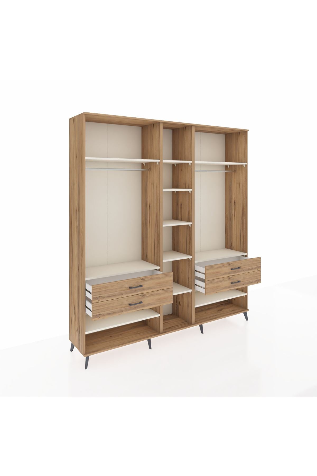 Hyperion Dolap 11 Raflı 4 Çekmeceli 2 Askılı 220x44x243 Çam-Aytaşı/Çam