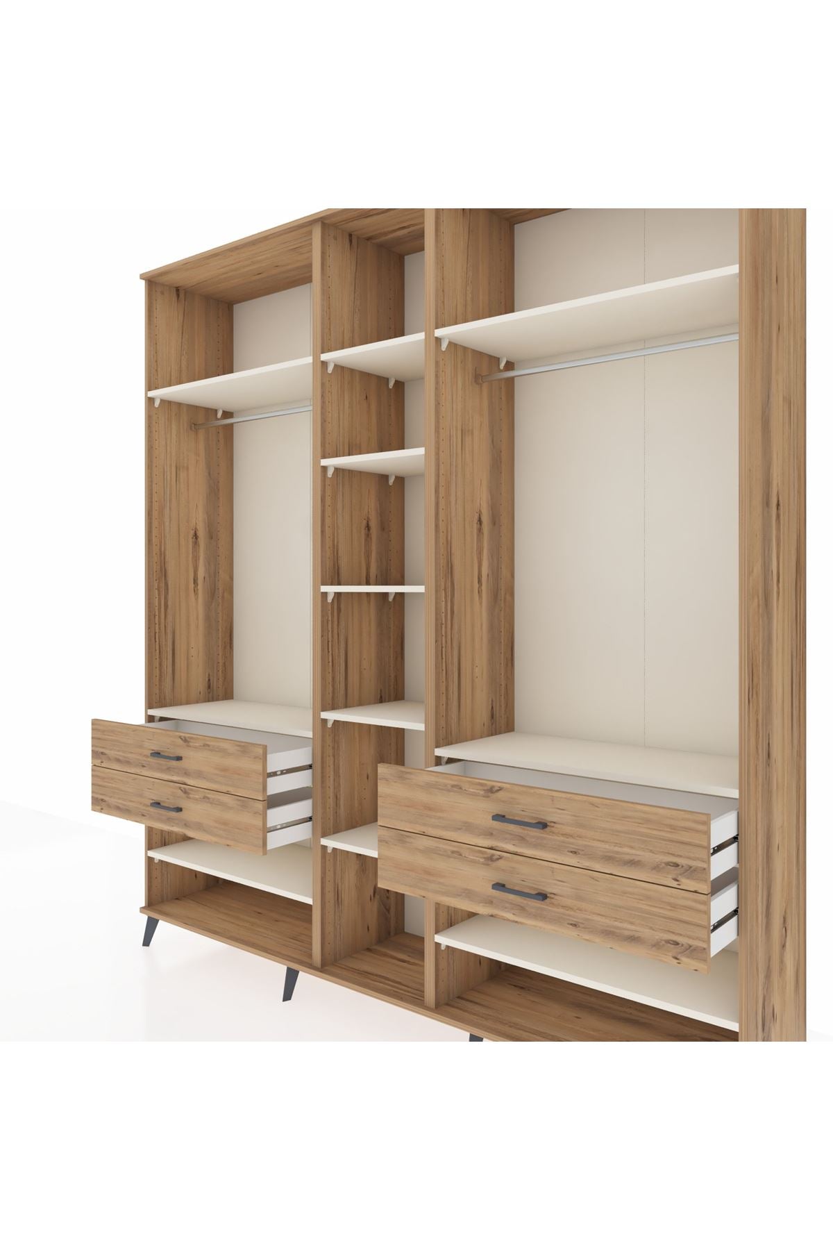 Hyperion Dolap 11 Raflı 4 Çekmeceli 2 Askılı 220x44x243 Çam-Aytaşı/Çam