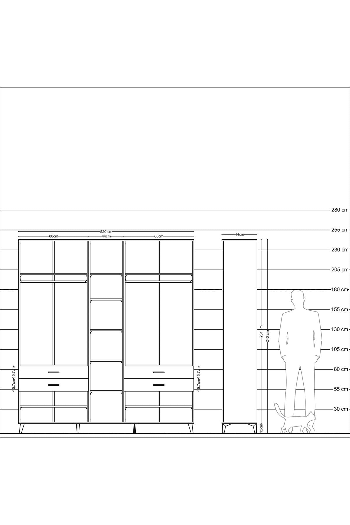 Hyperion Dolap 11 Raflı 4 Çekmeceli 2 Askılı 220x44x243 - S553M006V24B