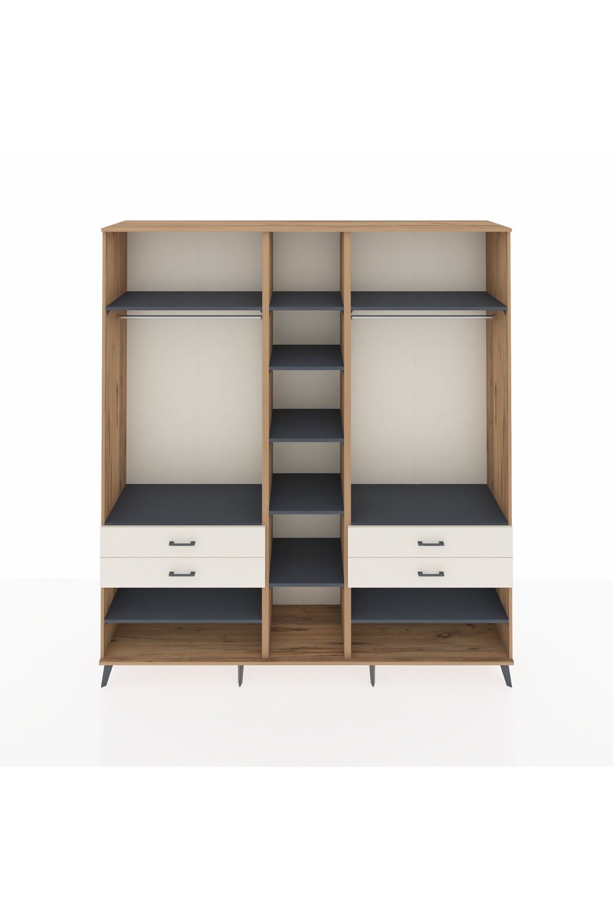 Hyperion Dolap 11 Raflı 4 Çekmeceli 2 Askılı 220x44x243 Çam-Antrasit/Aytaşı