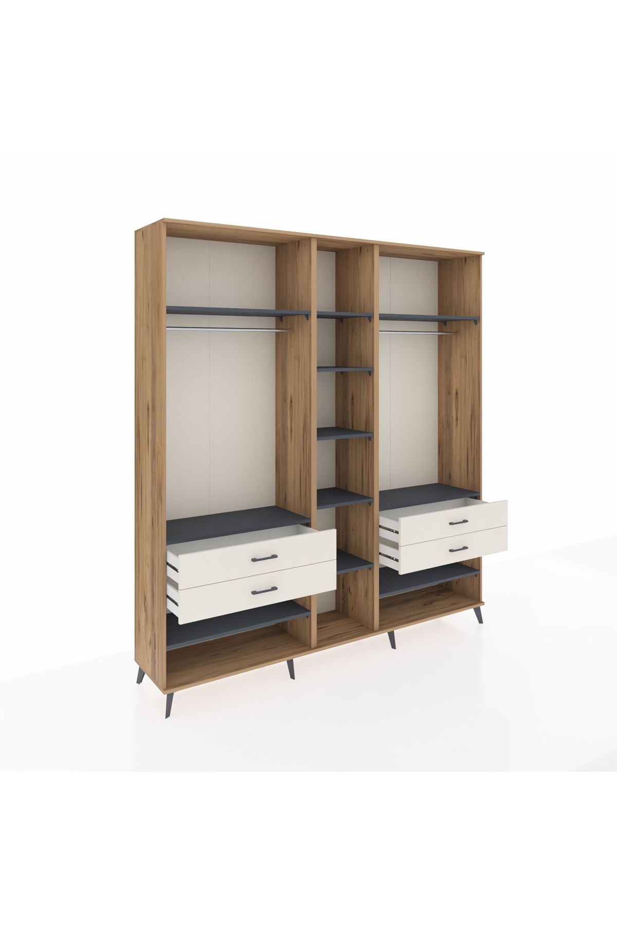 Hyperion Dolap 11 Raflı 4 Çekmeceli 2 Askılı 220x44x243 Çam-Antrasit/Aytaşı