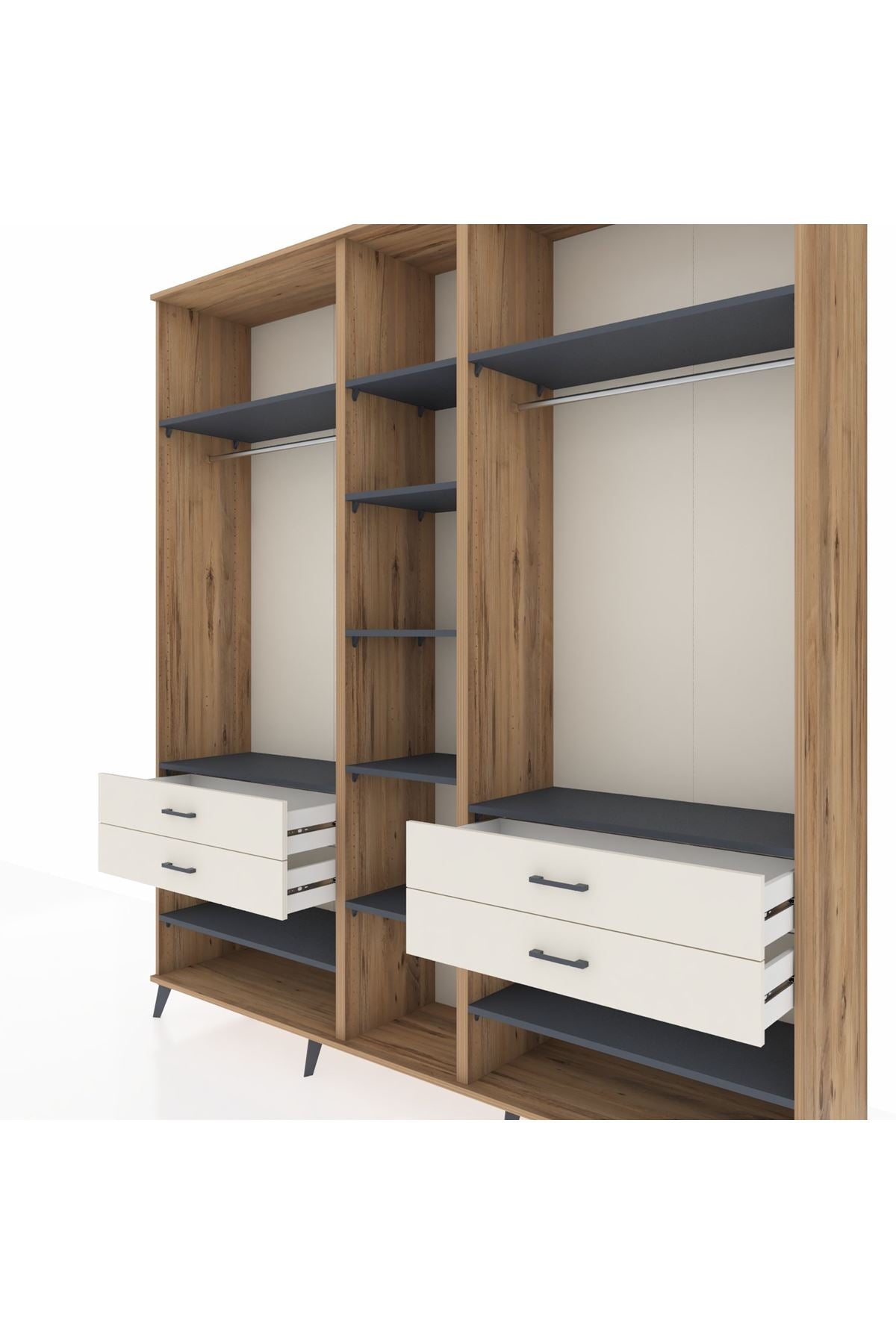 Hyperion Dolap 11 Raflı 4 Çekmeceli 2 Askılı 220x44x243 Çam-Antrasit/Aytaşı