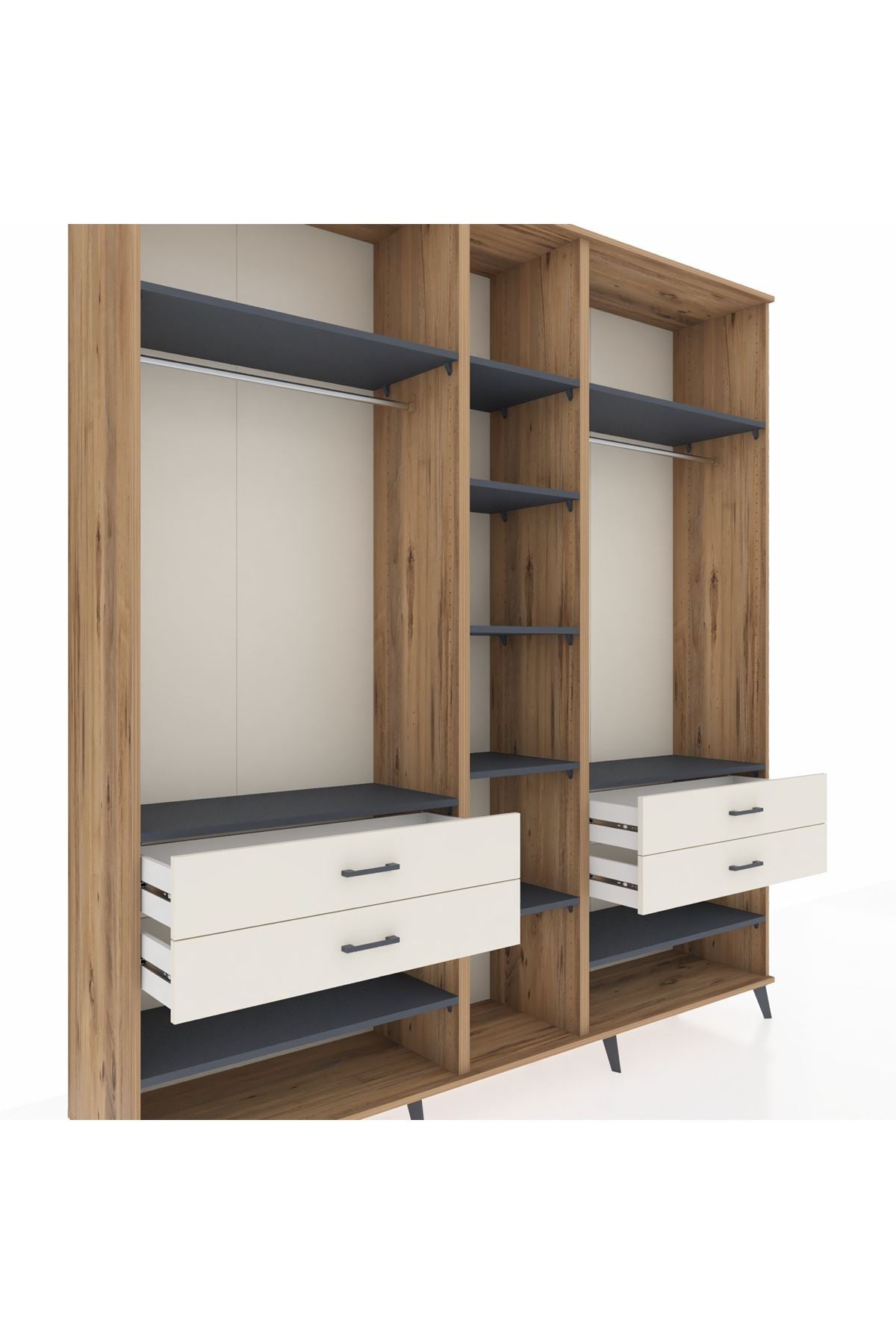 Hyperion Dolap 11 Raflı 4 Çekmeceli 2 Askılı 220x44x243 Çam-Antrasit/Aytaşı