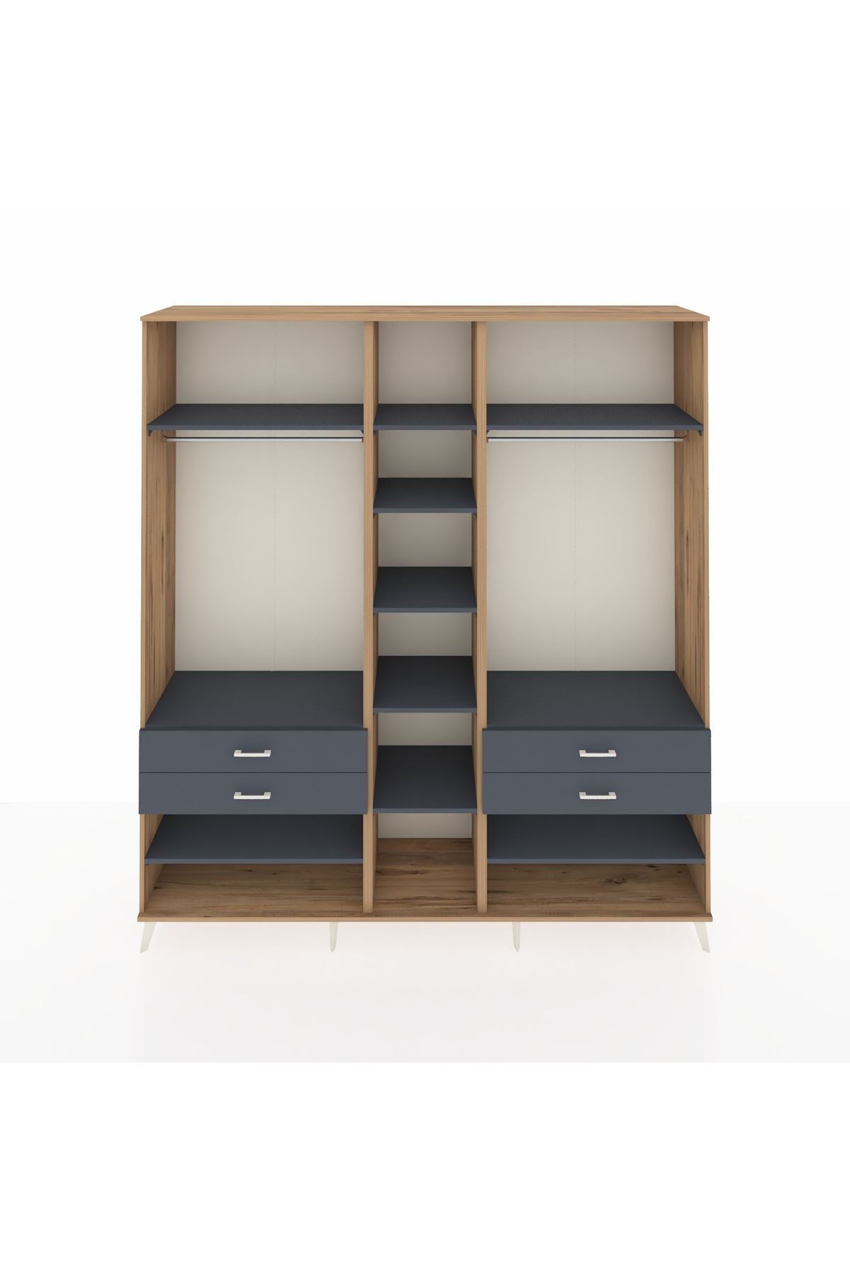 Hyperion Dolap 11 Raflı 4 Çekmeceli 2 Askılı 220x44x243 Çam-Antrasit/Antrasit