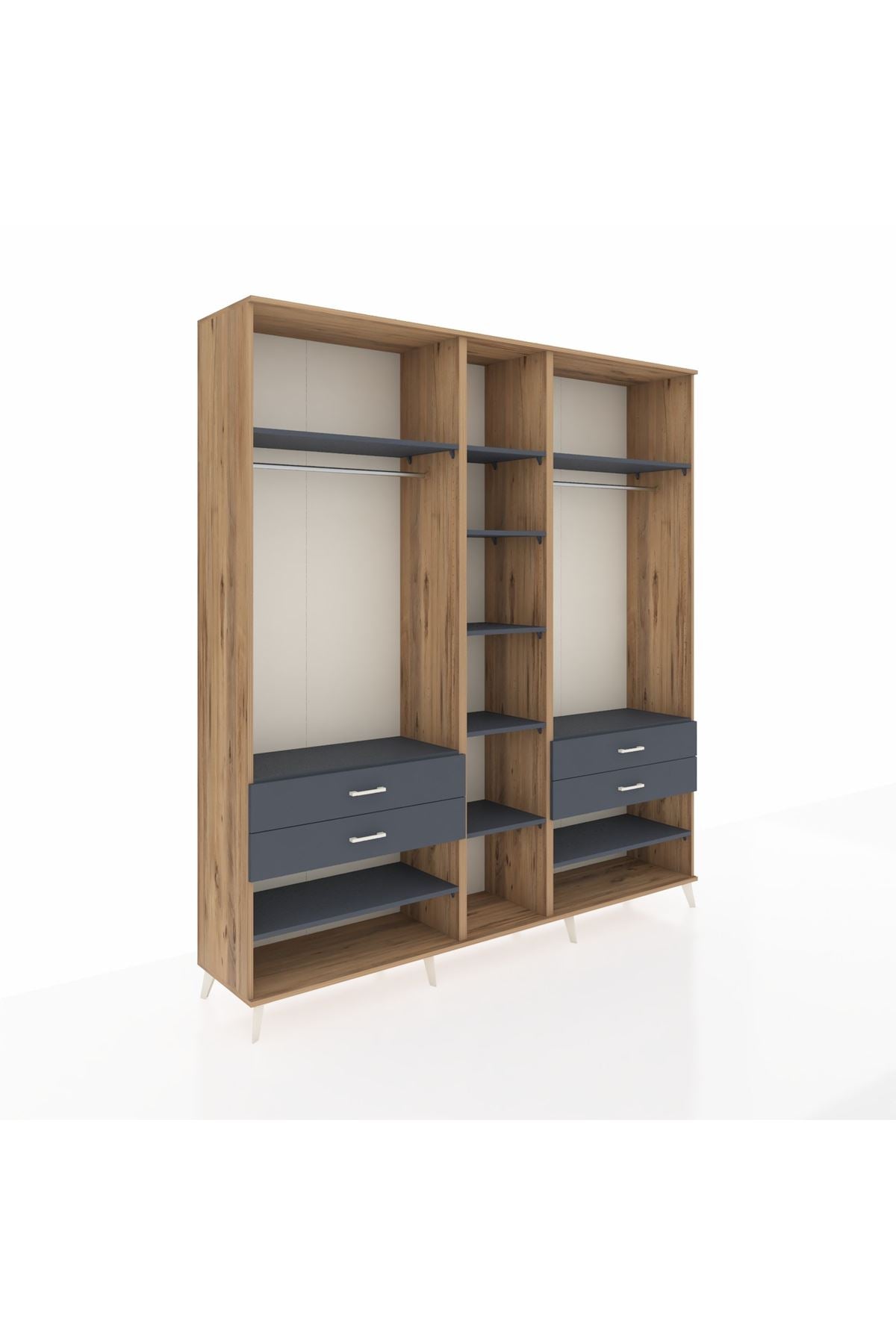 Hyperion Dolap 11 Raflı 4 Çekmeceli 2 Askılı 220x44x243 Çam-Antrasit/Antrasit