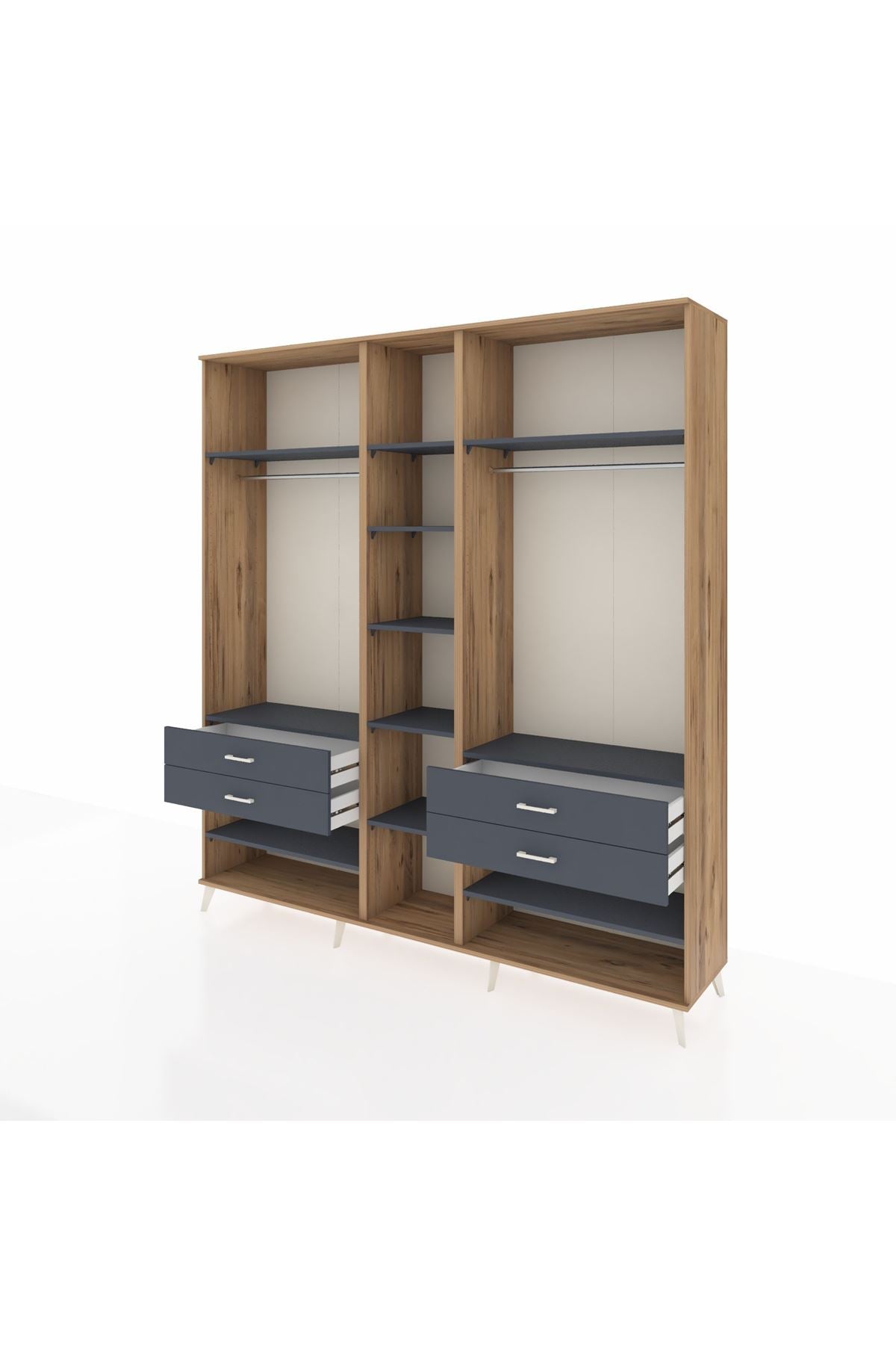 Hyperion Dolap 11 Raflı 4 Çekmeceli 2 Askılı 220x44x243 Çam-Antrasit/Antrasit