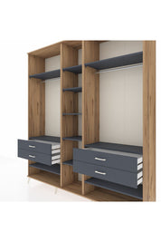 Hyperion Dolap 11 Raflı 4 Çekmeceli 2 Askılı 220x44x243 Çam-Antrasit/Antrasit