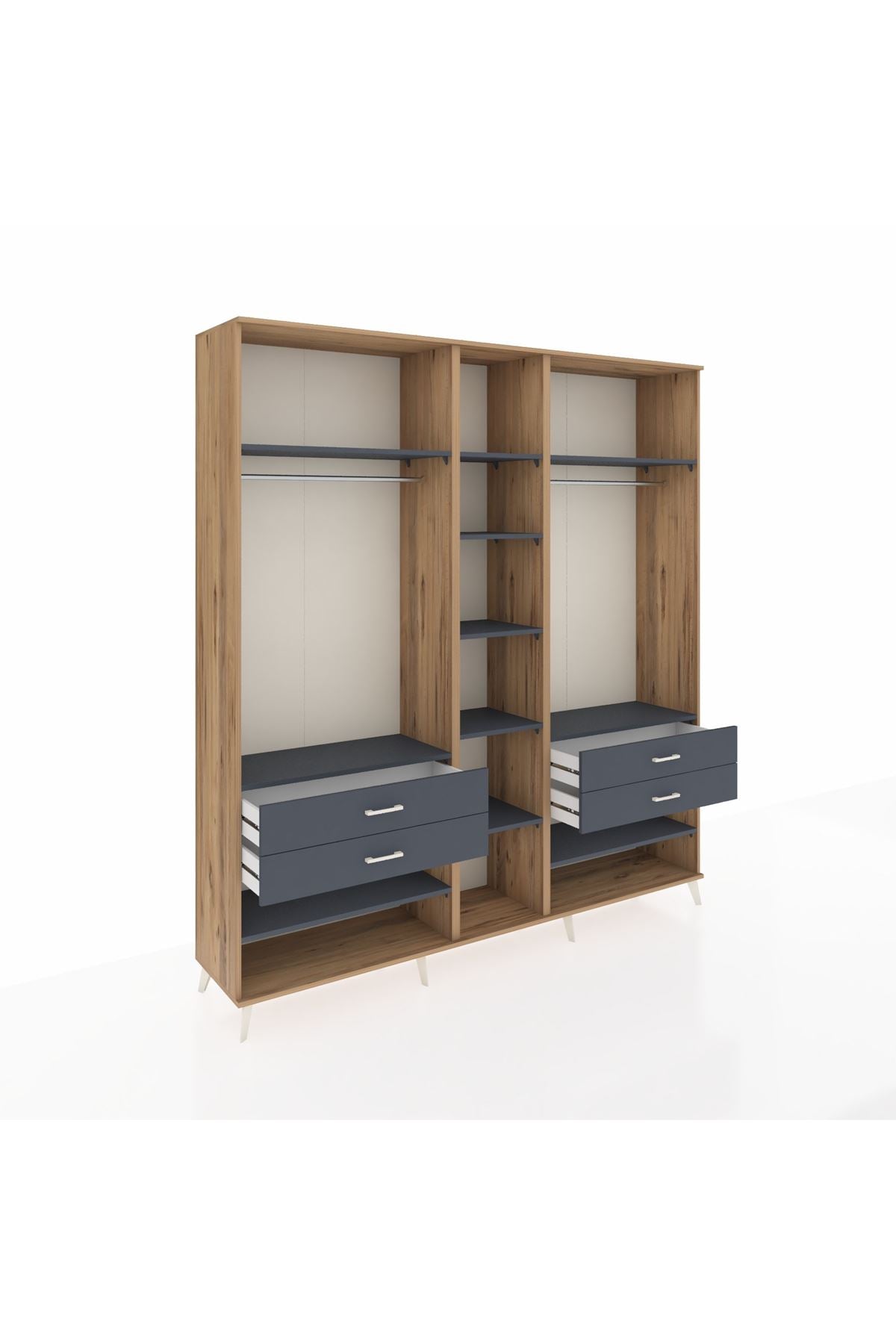 Hyperion Dolap 11 Raflı 4 Çekmeceli 2 Askılı 220x44x243 Çam-Antrasit/Antrasit