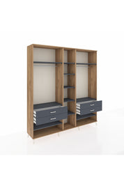 Hyperion Dolap 11 Raflı 4 Çekmeceli 2 Askılı 220x44x243 Çam-Antrasit/Antrasit