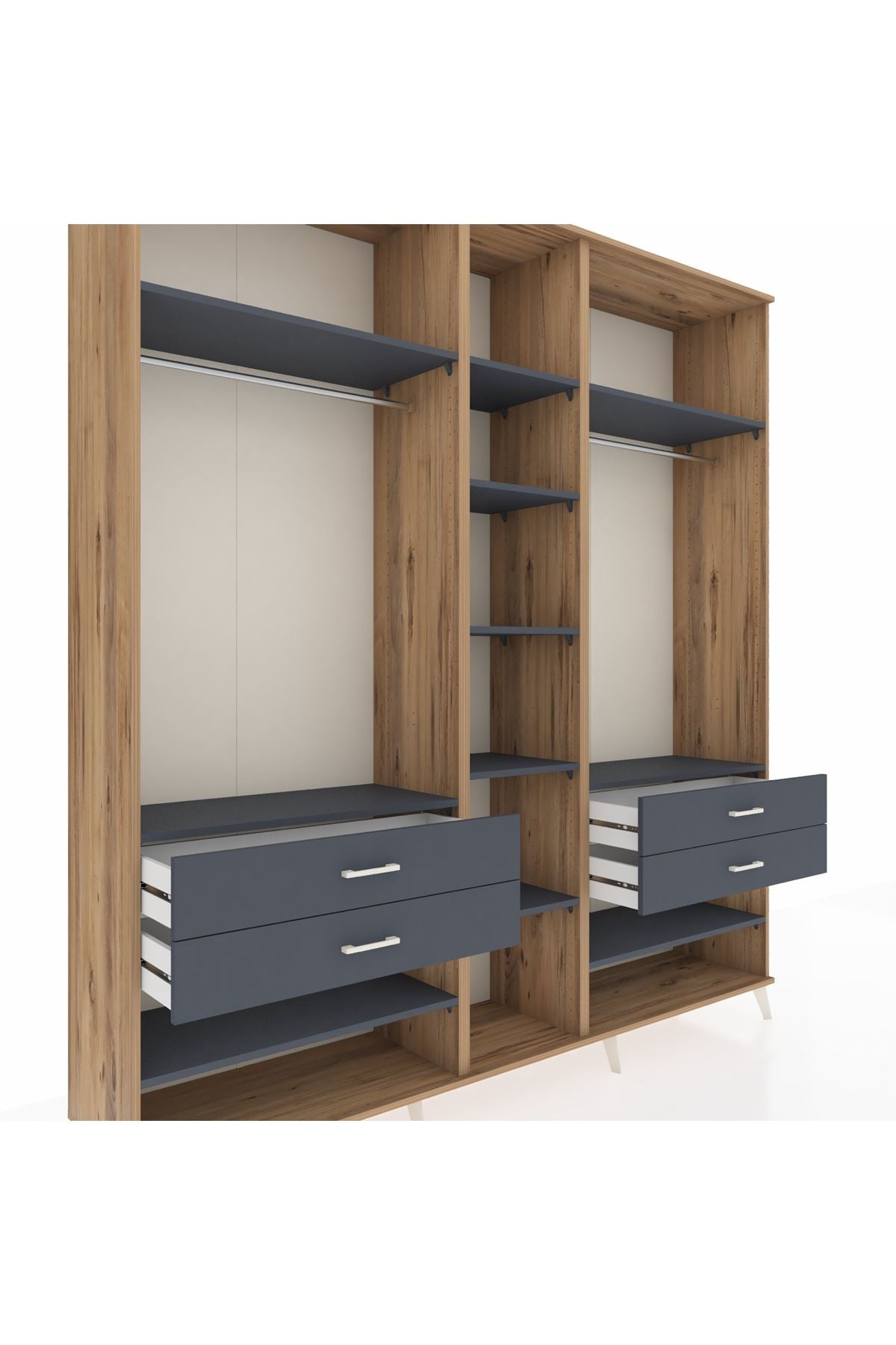 Hyperion Dolap 11 Raflı 4 Çekmeceli 2 Askılı 220x44x243 Çam-Antrasit/Antrasit