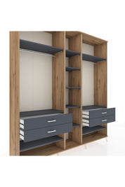 Hyperion Dolap 11 Raflı 4 Çekmeceli 2 Askılı 220x44x243 Çam-Antrasit/Antrasit