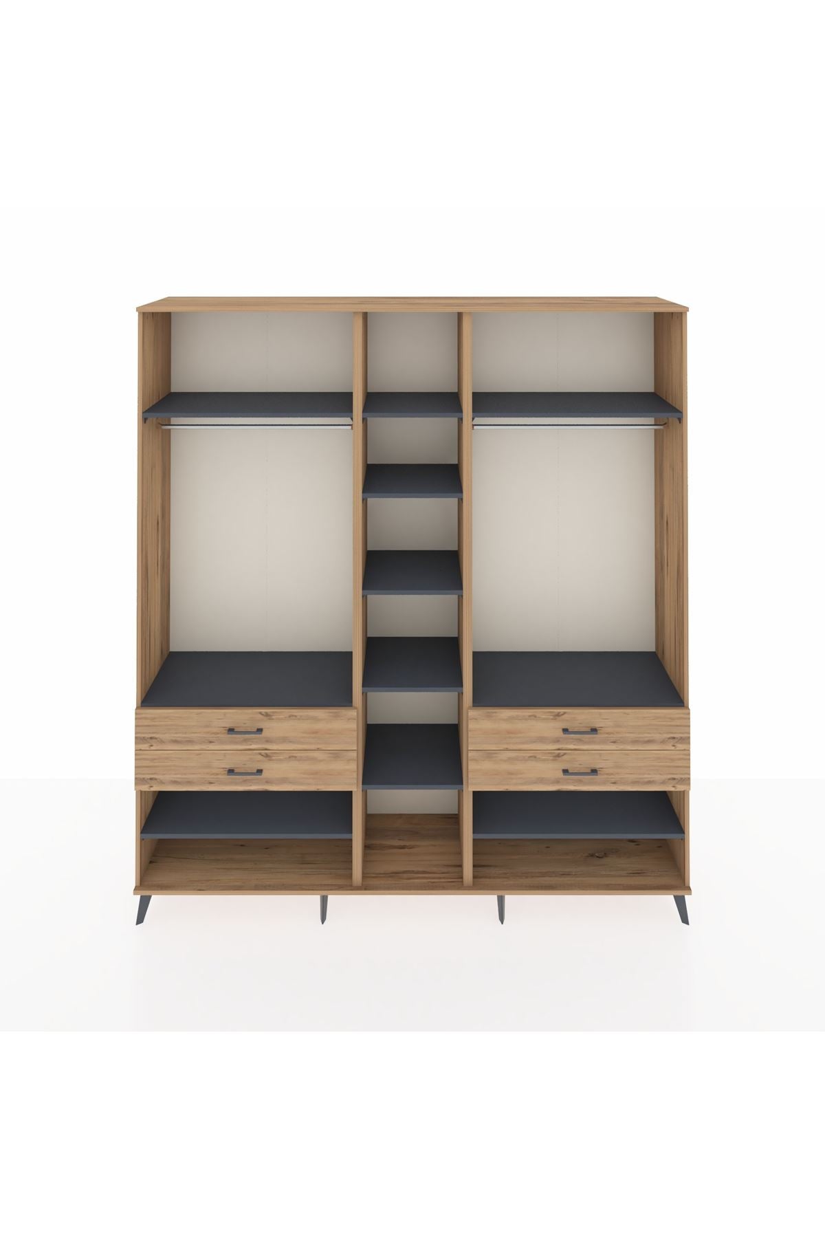 Hyperion Dolap 11 Raflı 4 Çekmeceli 2 Askılı 220x44x243 Çam-Antrasit/Çam