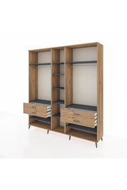 Hyperion Dolap 11 Raflı 4 Çekmeceli 2 Askılı 220x44x243 Çam-Antrasit/Çam