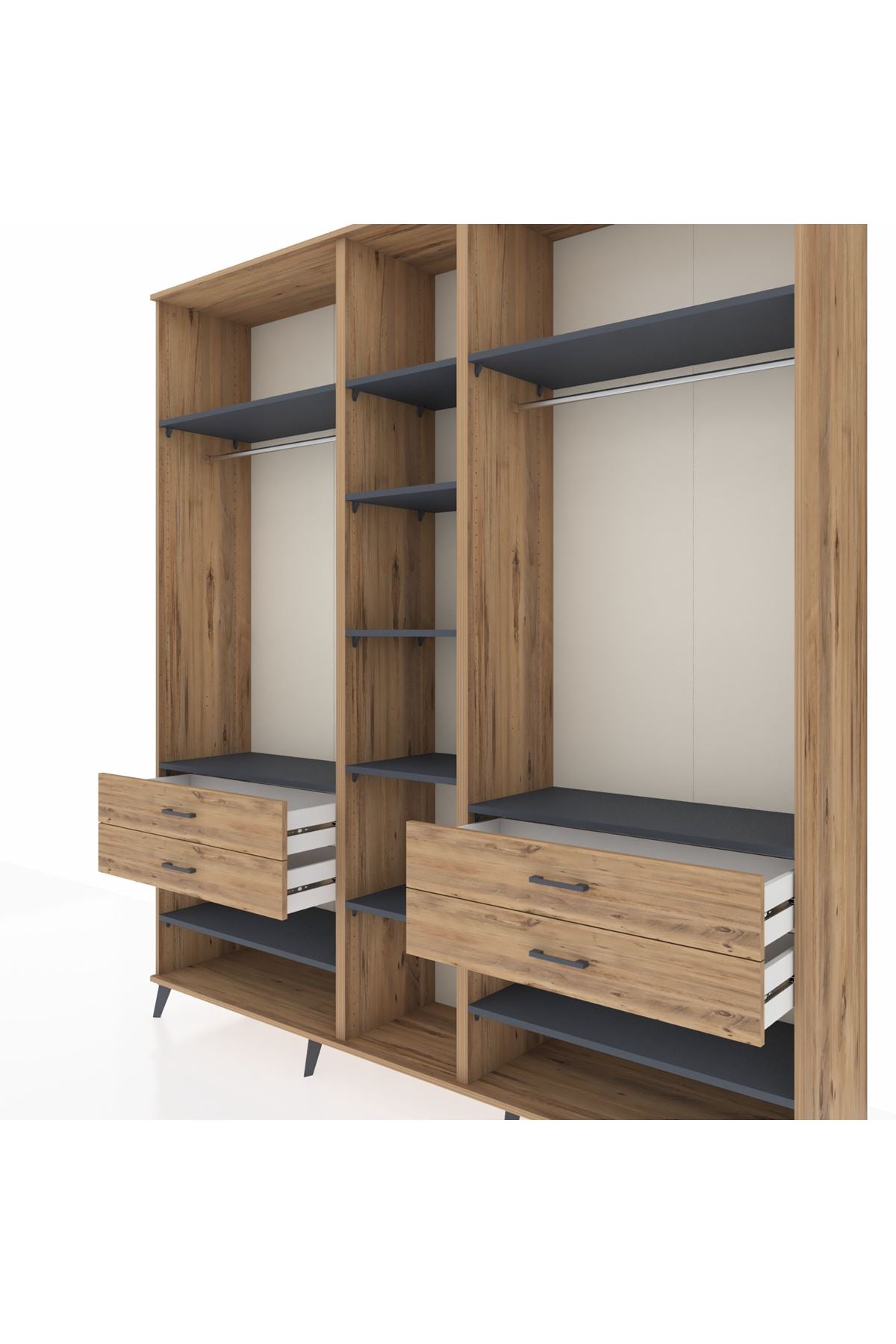 Hyperion Dolap 11 Raflı 4 Çekmeceli 2 Askılı 220x44x243 Çam-Antrasit/Çam