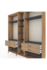 Hyperion Dolap 11 Raflı 4 Çekmeceli 2 Askılı 220x44x243 Çam-Antrasit/Çam