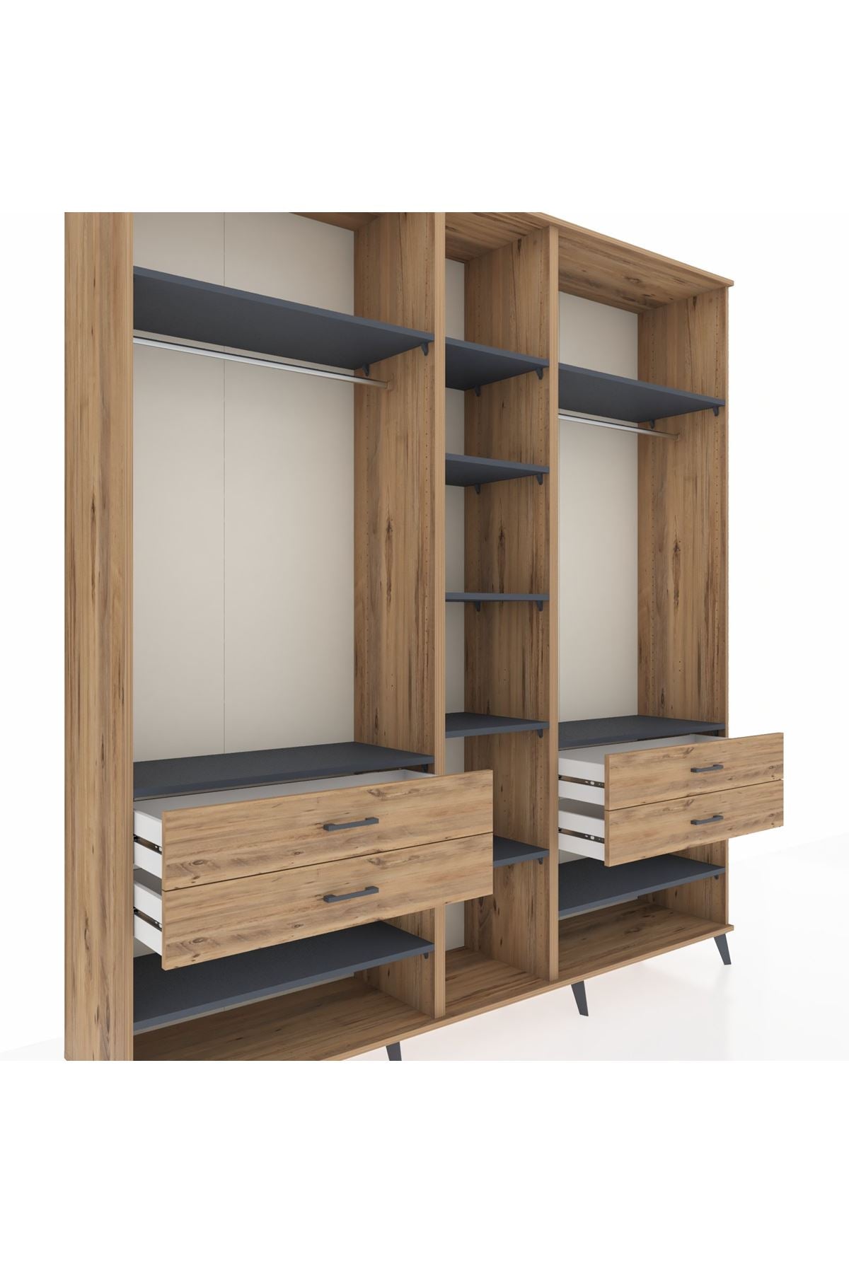 Hyperion Dolap 11 Raflı 4 Çekmeceli 2 Askılı 220x44x243 Çam-Antrasit/Çam