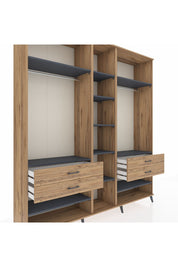 Hyperion Dolap 11 Raflı 4 Çekmeceli 2 Askılı 220x44x243 Çam-Antrasit/Çam