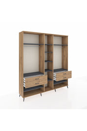 Hyperion Dolap 11 Raflı 4 Çekmeceli 2 Askılı 220x44x243 Çam-Antrasit/Çam