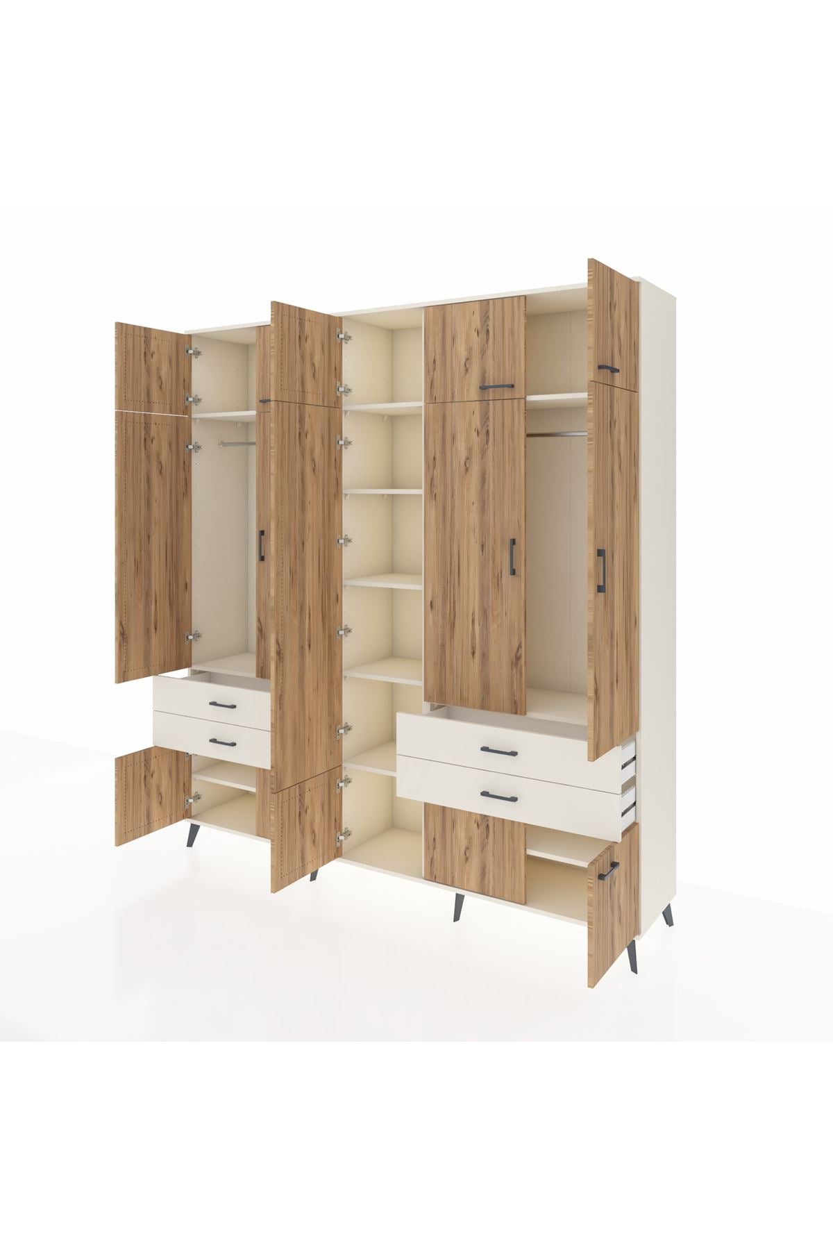 Hyperion Dolap 11 Raflı 4 Çekmeceli 2 Askılı 220x44x243 Aytaşı-Çam/Aytaşı