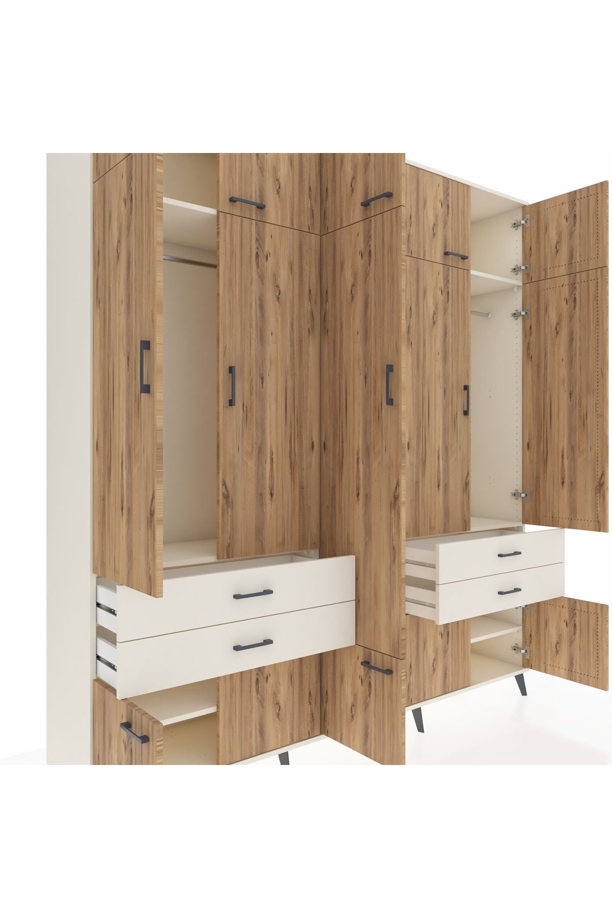 Hyperion Dolap 11 Raflı 4 Çekmeceli 2 Askılı 220x44x243 Aytaşı-Çam/Aytaşı